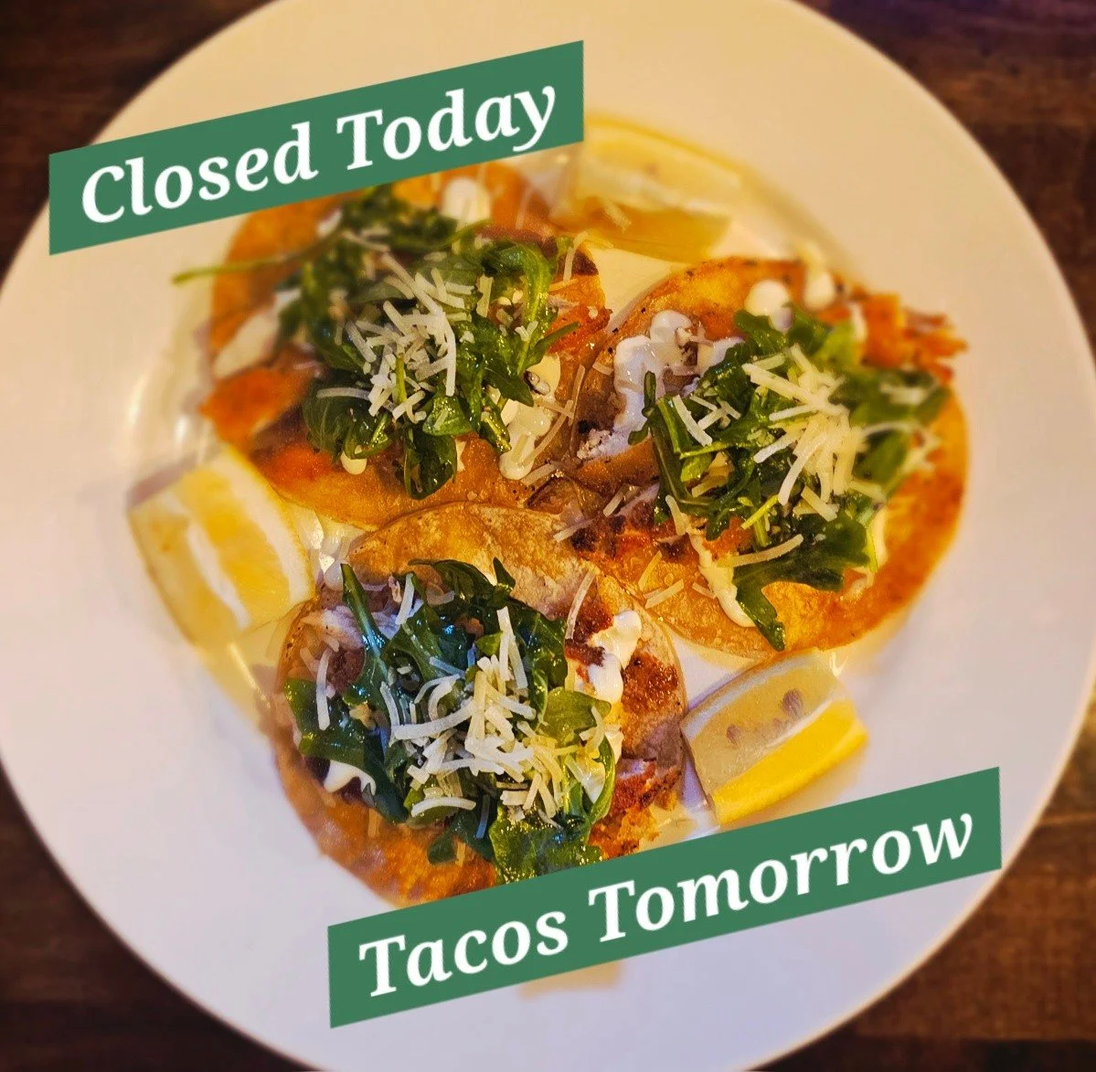 ‼️ WE ARE CLOSED FOR TRAINING TODAY, MARCH 30 ‼️

Staff is busy learning the NEW SPRING MENU but we will be back at it tomorrow at 11am. Plus, starting at 4pm, EJ will be dishing up this tasty offering for Taco Tuesday:

Crispy Chicken Milanese Stree