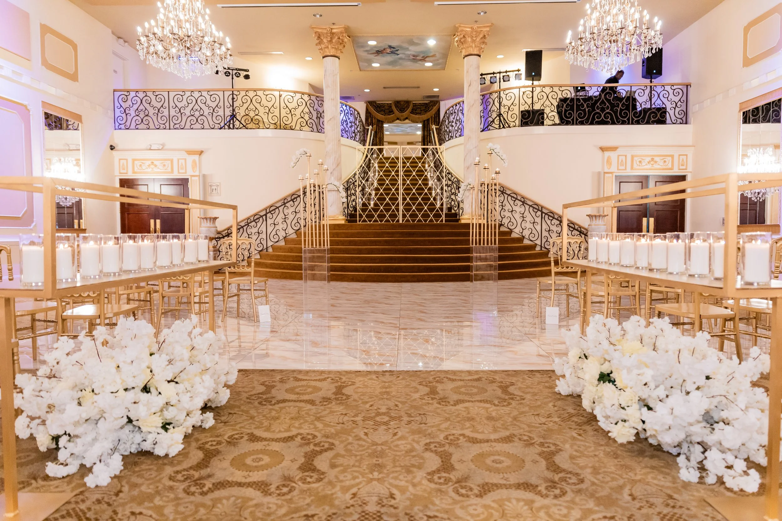 Elegant ballroom decorated for a wedding in Virginia