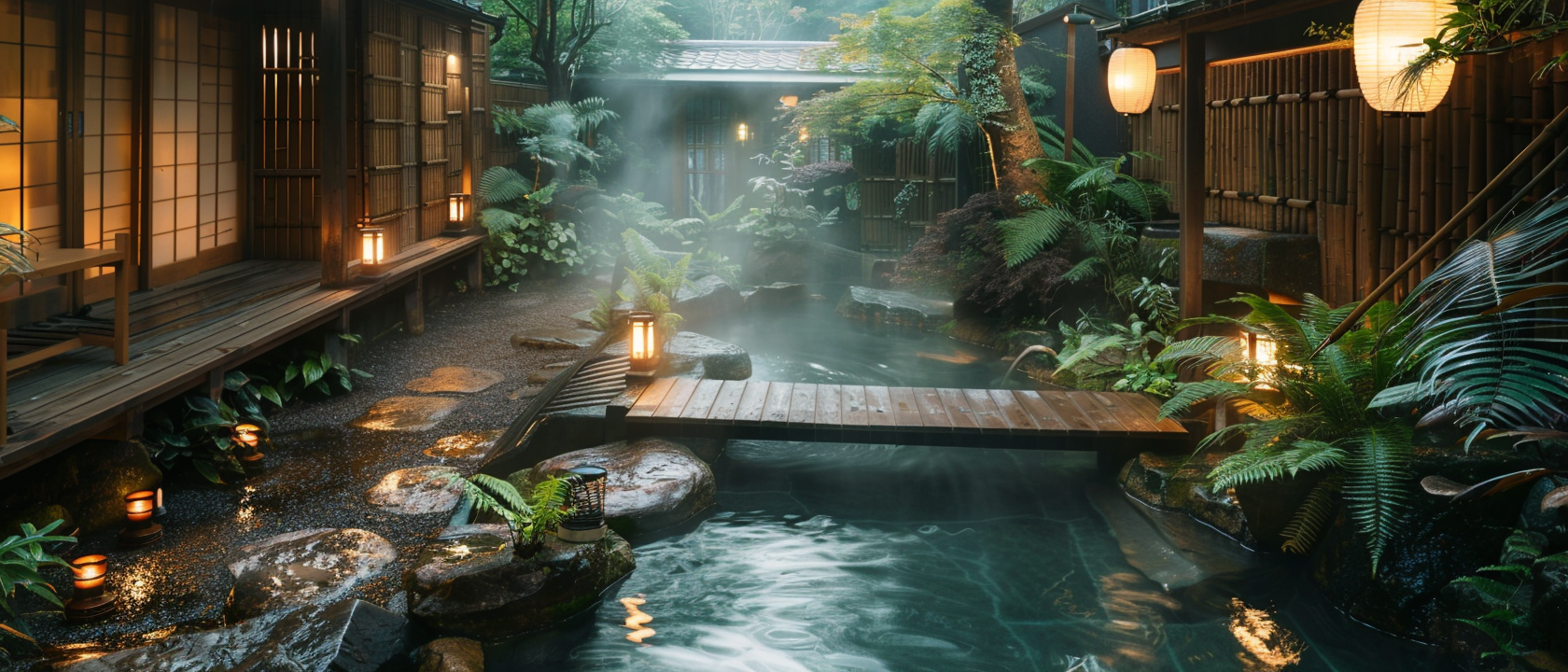 Japanese Courtyard Onsen at Dusk.png