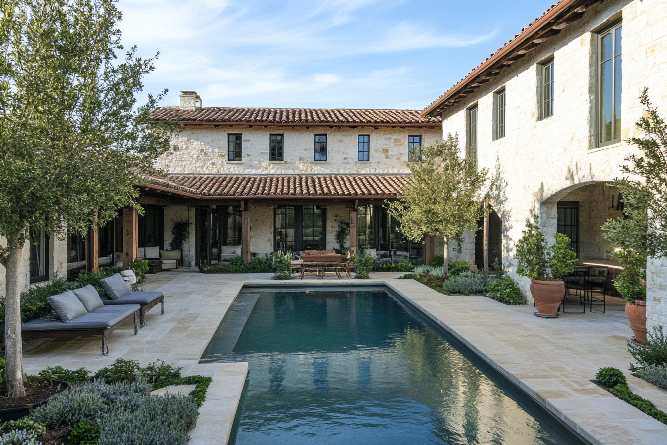 Traditional Farmhouse Courtyard with Pool.png