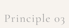 Text reading 'Principle 03' in a minimalist font on a white background.