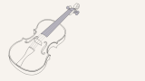 Sketch of a violin with a bow.