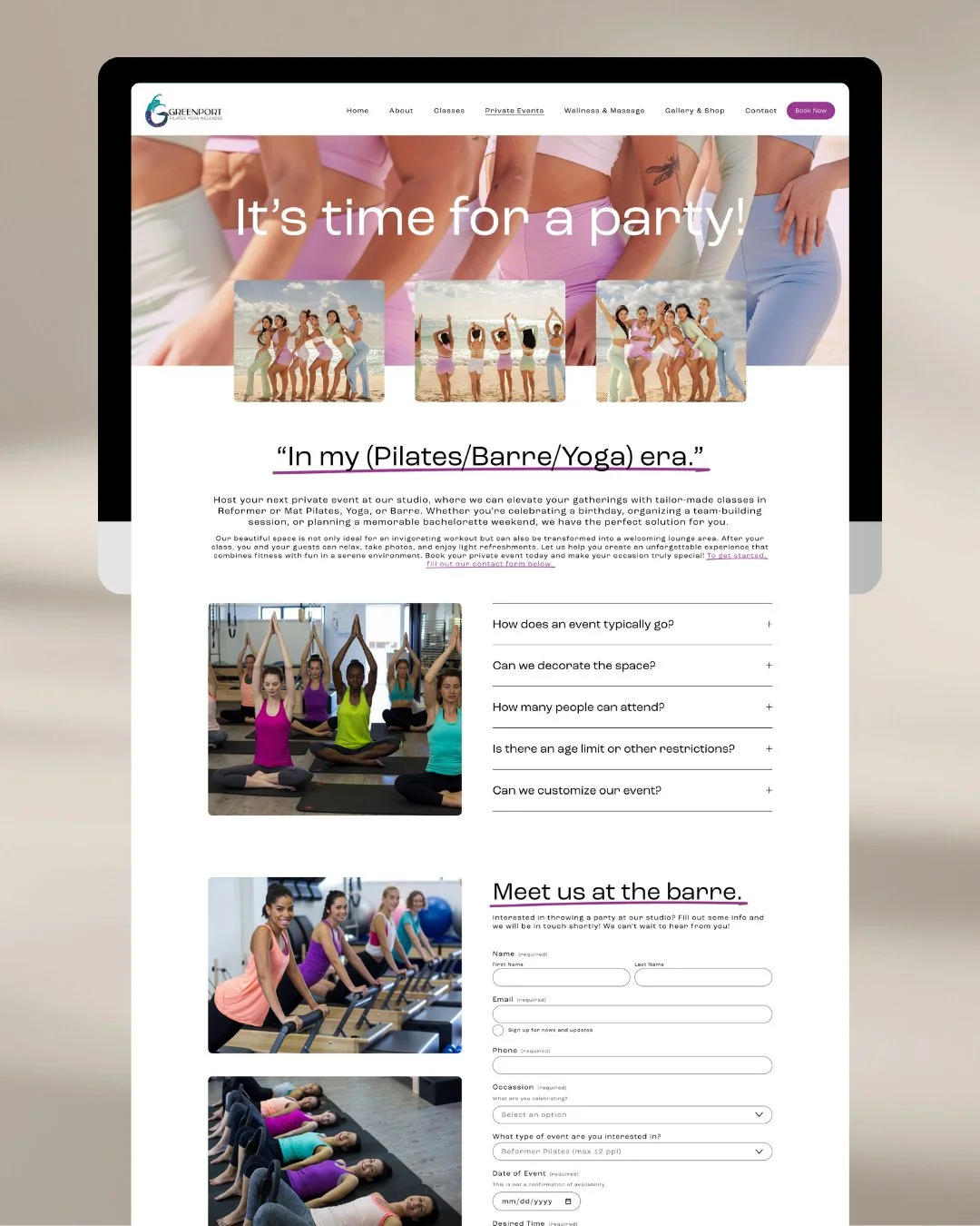 &ldquo;It&rsquo;s time for a party!&rdquo; 🎉⁠
⁠
This custom Private Events page for @greenportpyw makes it fun and easy to plan bachelorette parties, birthdays, or team-building sessions that center around movement and connection.⁠
⁠
From playful vi