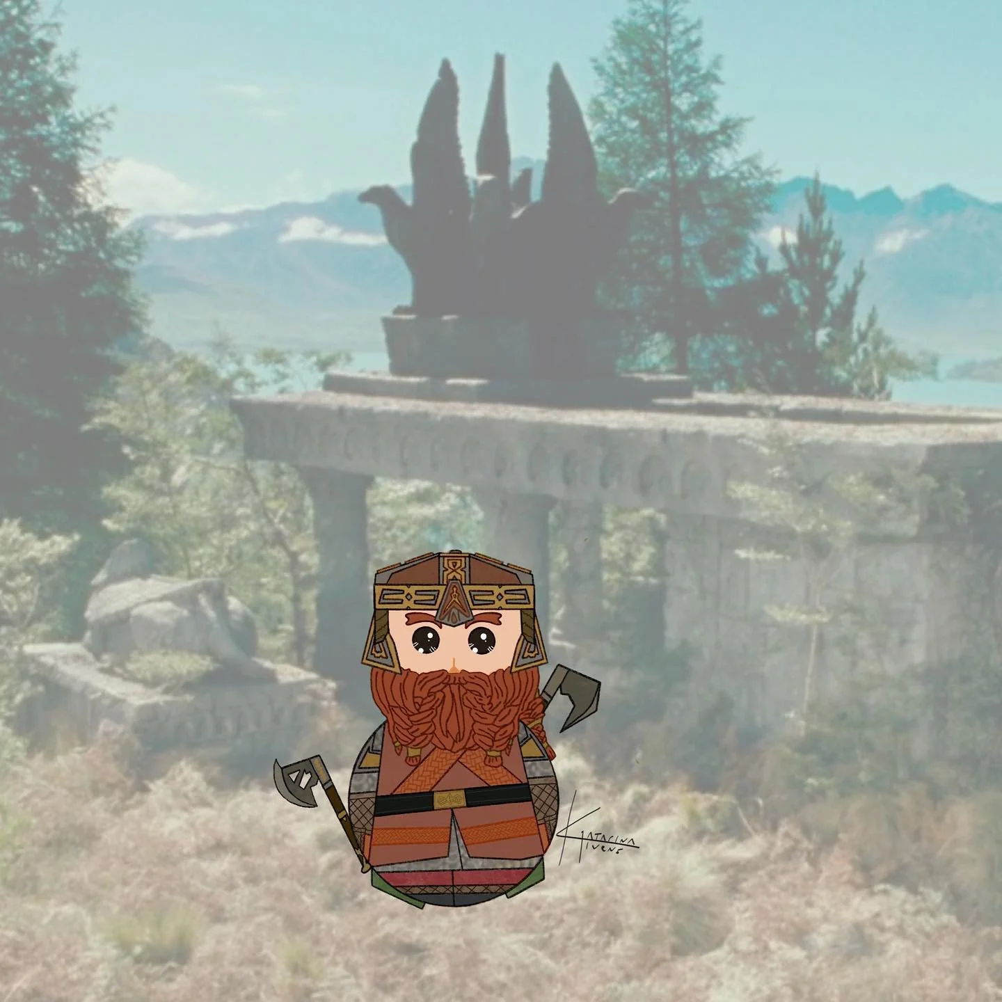 Gimli, son of Gloin 🪓at Amon Hen!!!
&mdash;&bull;&mdash;
This scenic area at Closeburn, Glenorchy in Pine Forest near the shores of Lake Wakatipu.
🎨
#gimli #lordoftherings #fellowshipofthering #amonhen #procreatedrawing #artist #myartstyle #digital