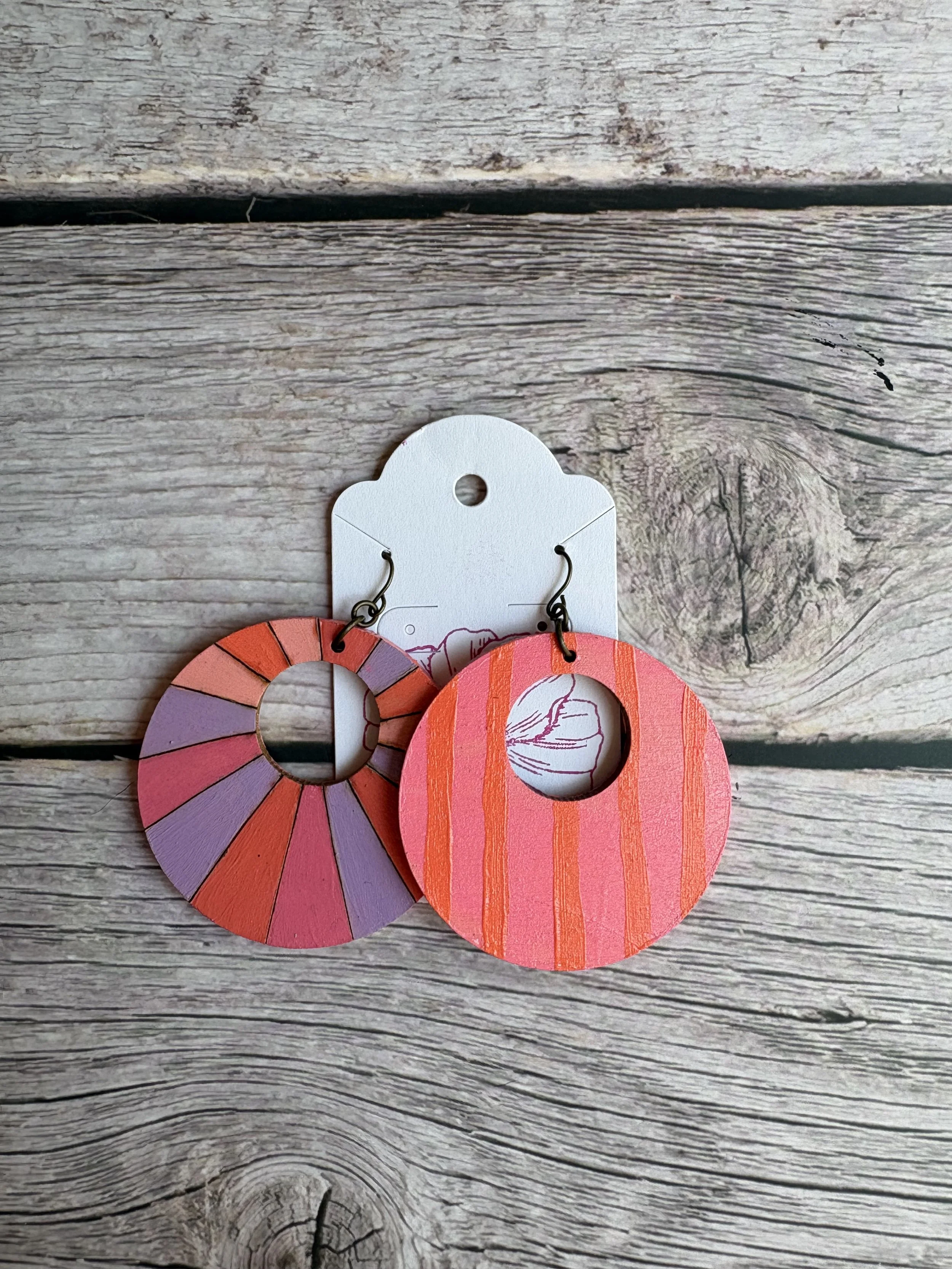Kaleidoscope Round Hand Burned Earrings