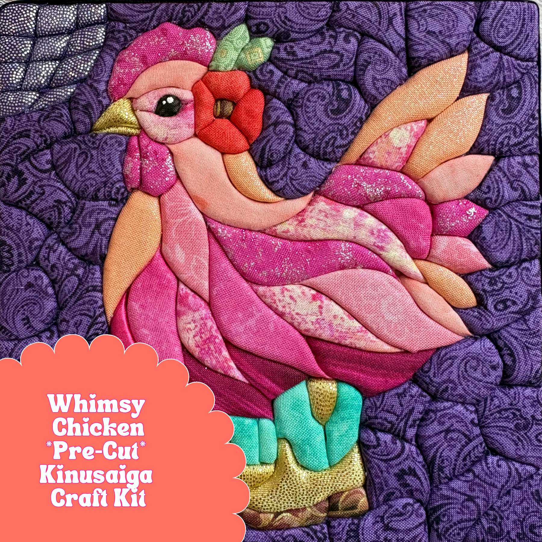 Pre-cut Kinusaiga Craft Kit - Whimsy Chicken