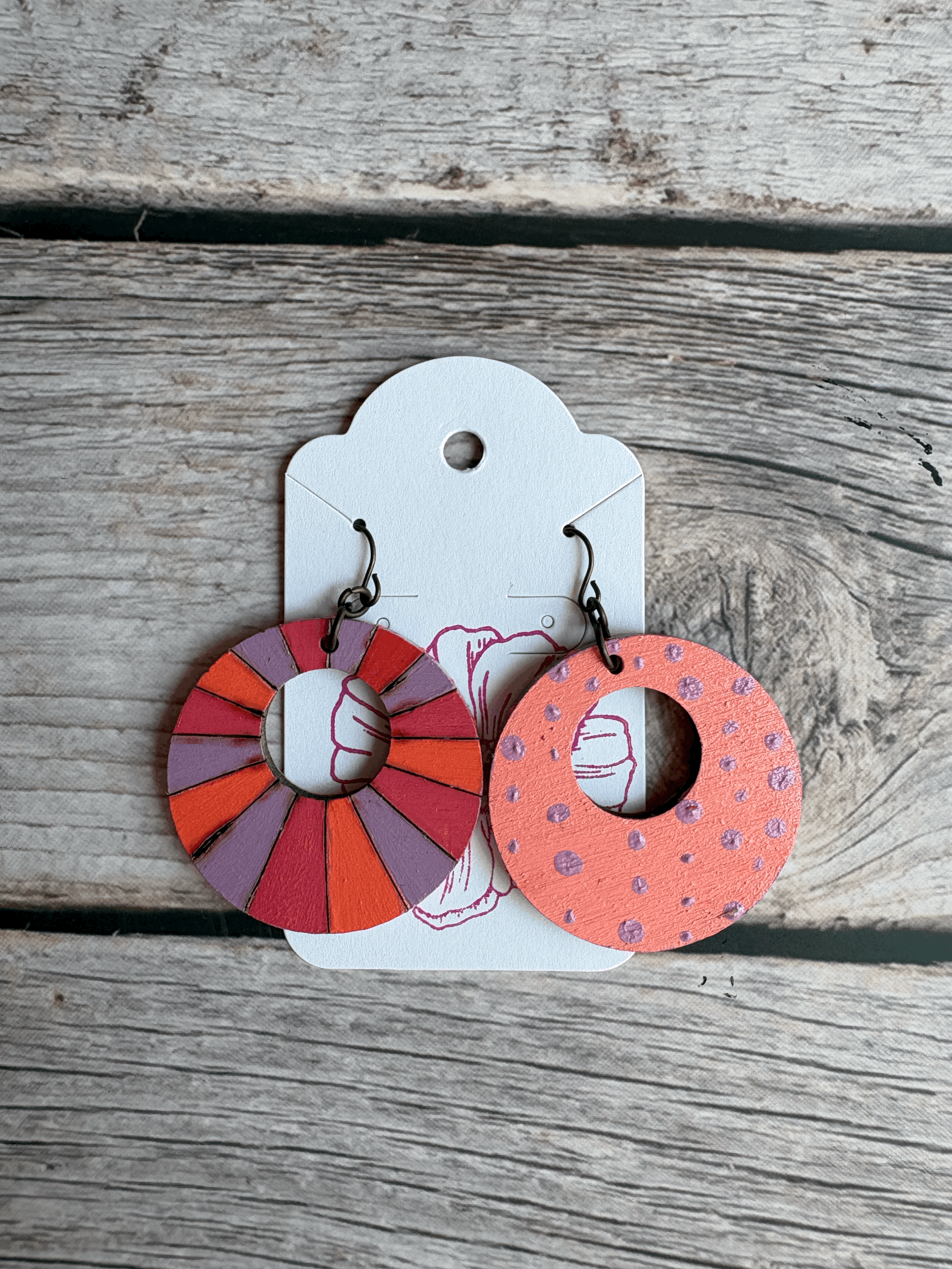 Kaleidoscope Hand Burned Earrings - Light Sunset
