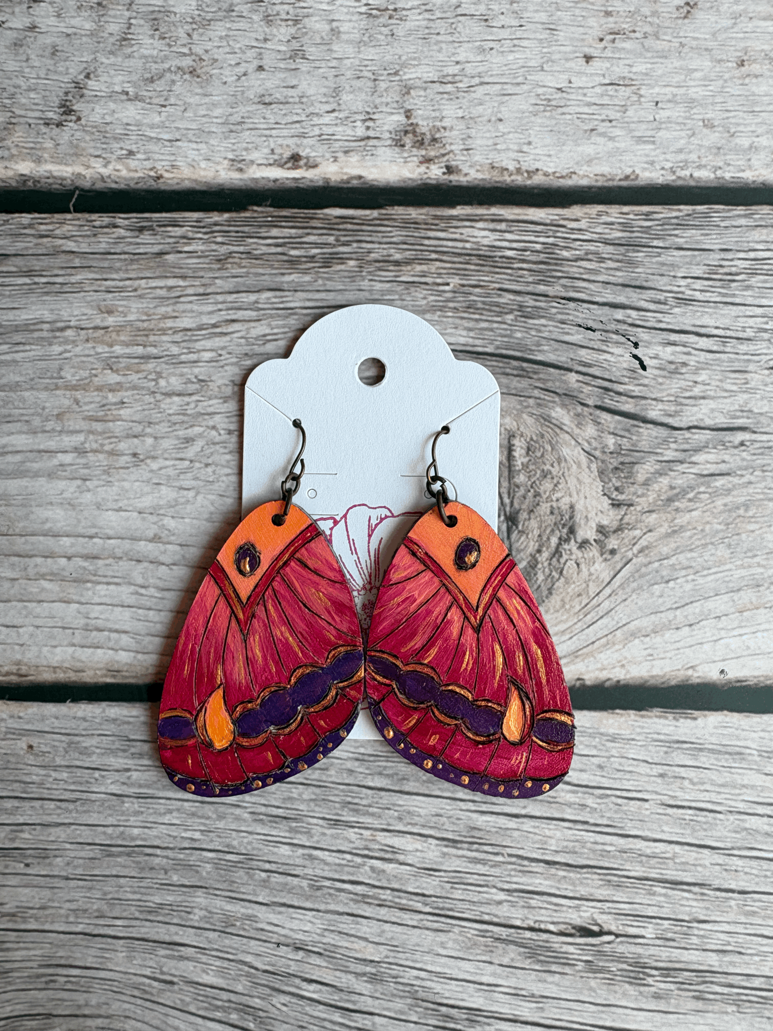 Sunset Butterfly Wings Hand Burned Wood Earrings