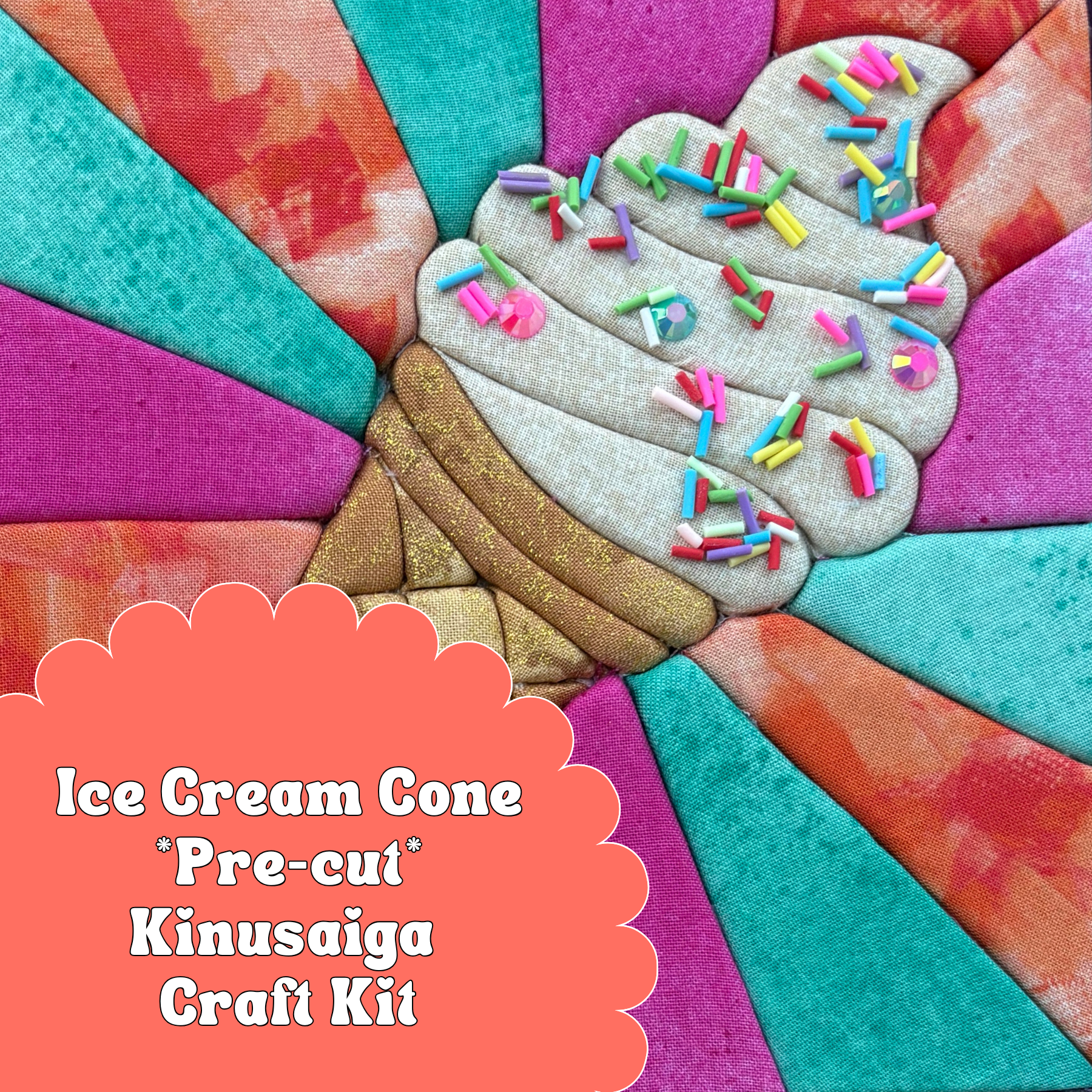 Pre-cut Kinusaiga Craft Kit - Sprinkles + Sparkles Ice Cream Con