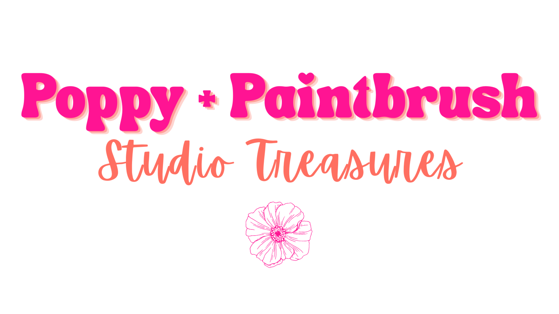 Stylized logo reading 'Poppy + Paintbrush Studio Treasures' with a pink poppy flower illustration beneath.