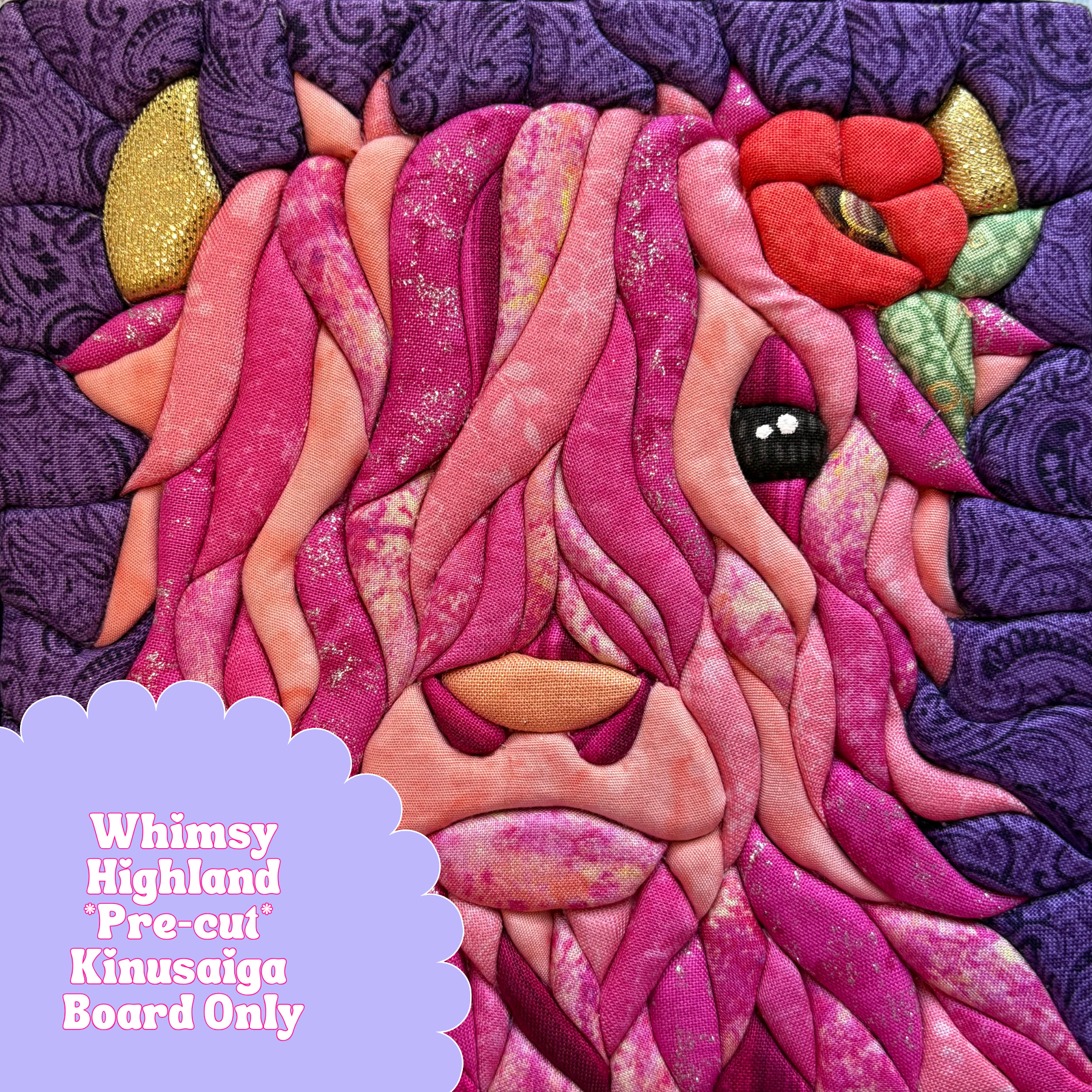 Pre-cut Kinusaiga Design Board Only - Whimsy Highland Cow
