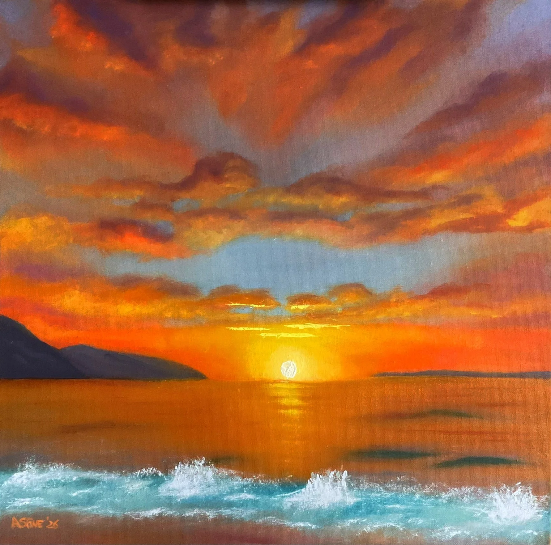 Fire in the Sky 2026 Oil on Canvas 45cmx45cm $450