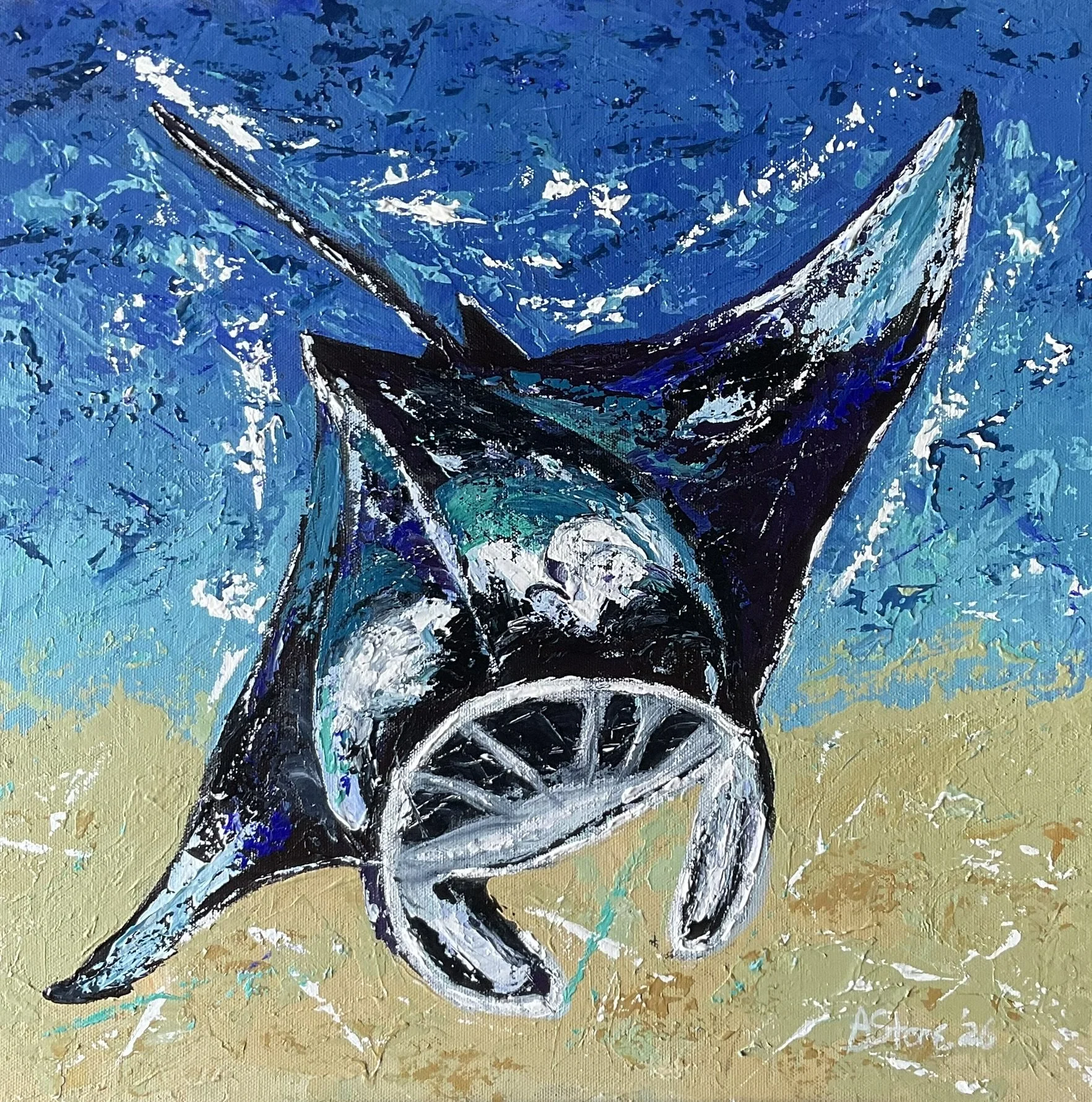 The Majestic Mantra Ray 2026, Acrylic on canvas, 48 x 48 cm