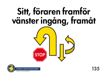 135. Sitt, förare framför hund, vänster ingång
