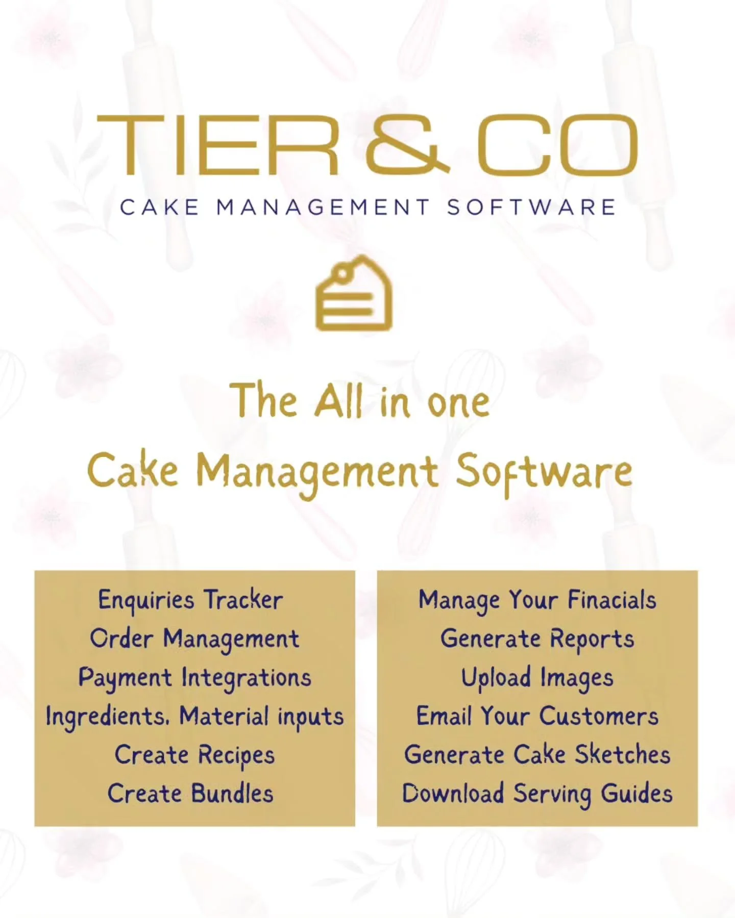 Running a cake business usually means using five different places just to manage one order. 😕

Messages in one app
Dates in a diary
Costs in a spreadsheet
Sketches in photos
Payments somewhere else

Tier and Co brings it together. 😍

Track enquirie