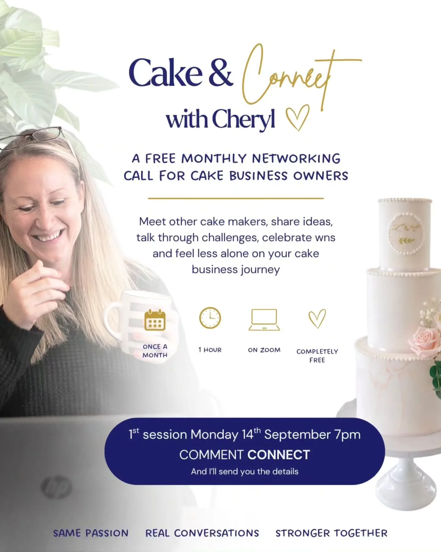 Free monthly networking call for cake business owners. 

This is it.... 

🤩 Come and join Monday 14th September for the 1st one at 7pm 

🍰 Meet other cake business owners, make friends and have a natter. You never know where friendship leads or wha