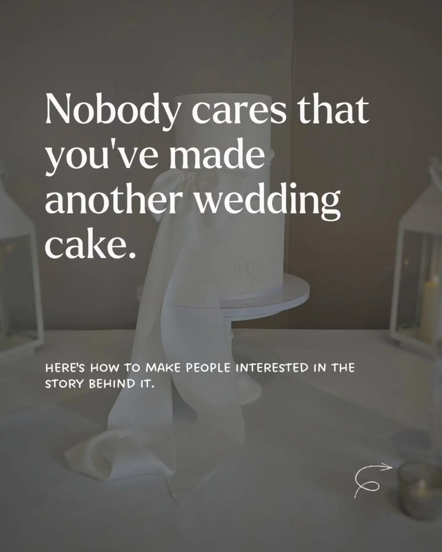 Your wedding cakes are beautiful. But are your captions giving people a reason to care? 👀

It's so easy to fall into the habit of posting a cake photograph and telling everyone what you've made.

But there's so much more you could be sharing!

The s