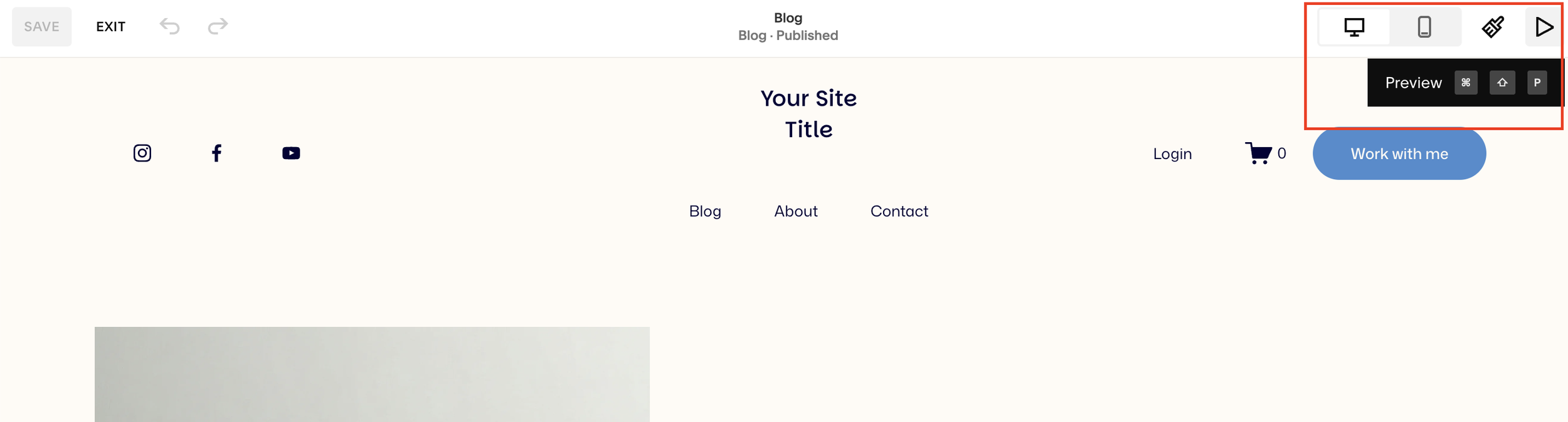 Click Preview Mode on Squarespace