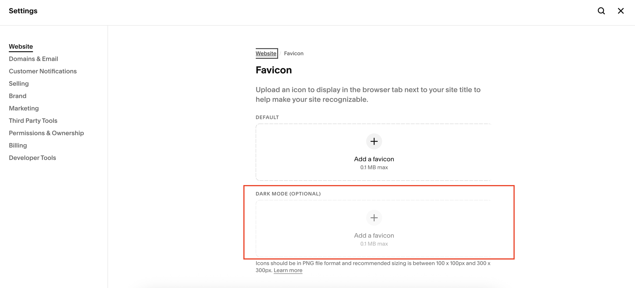 Add a dark mode favicon on Squarespace