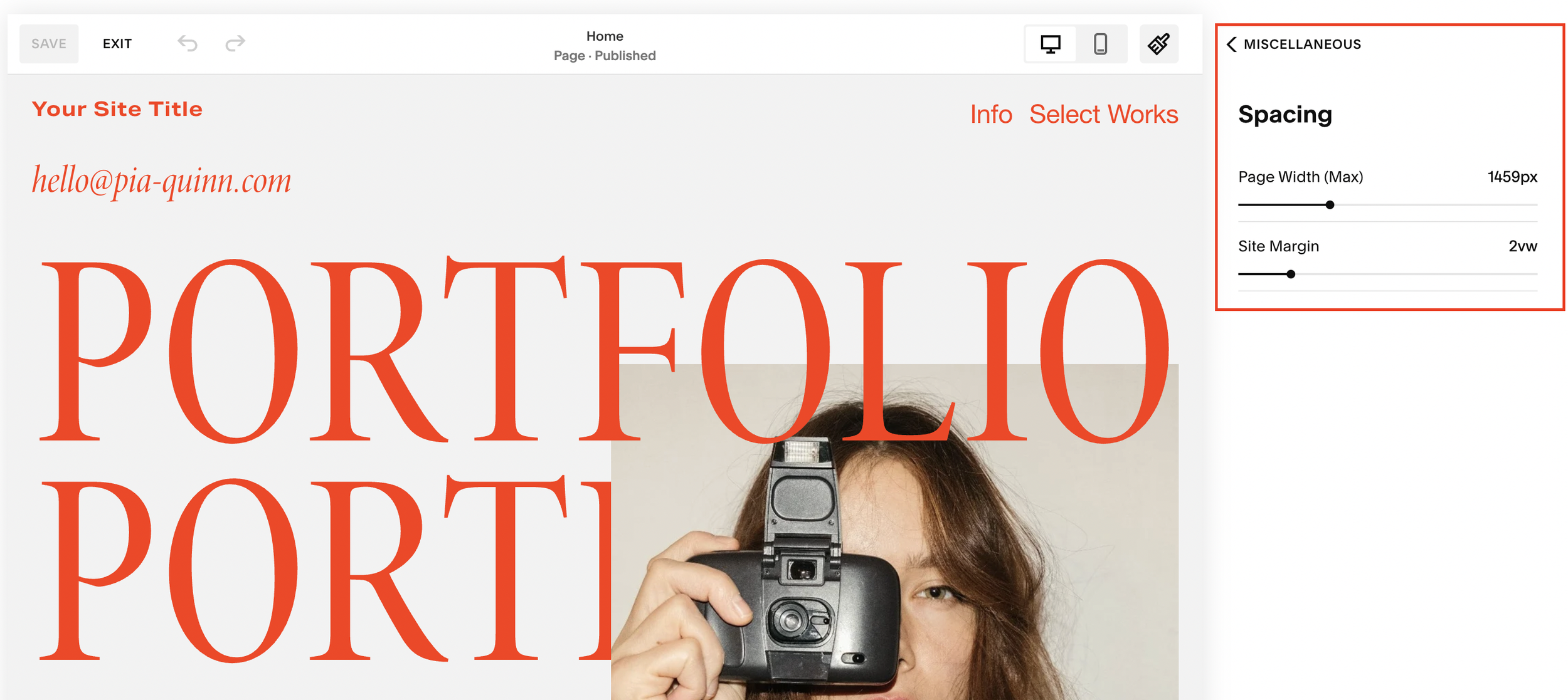 Change page width on Squarespace