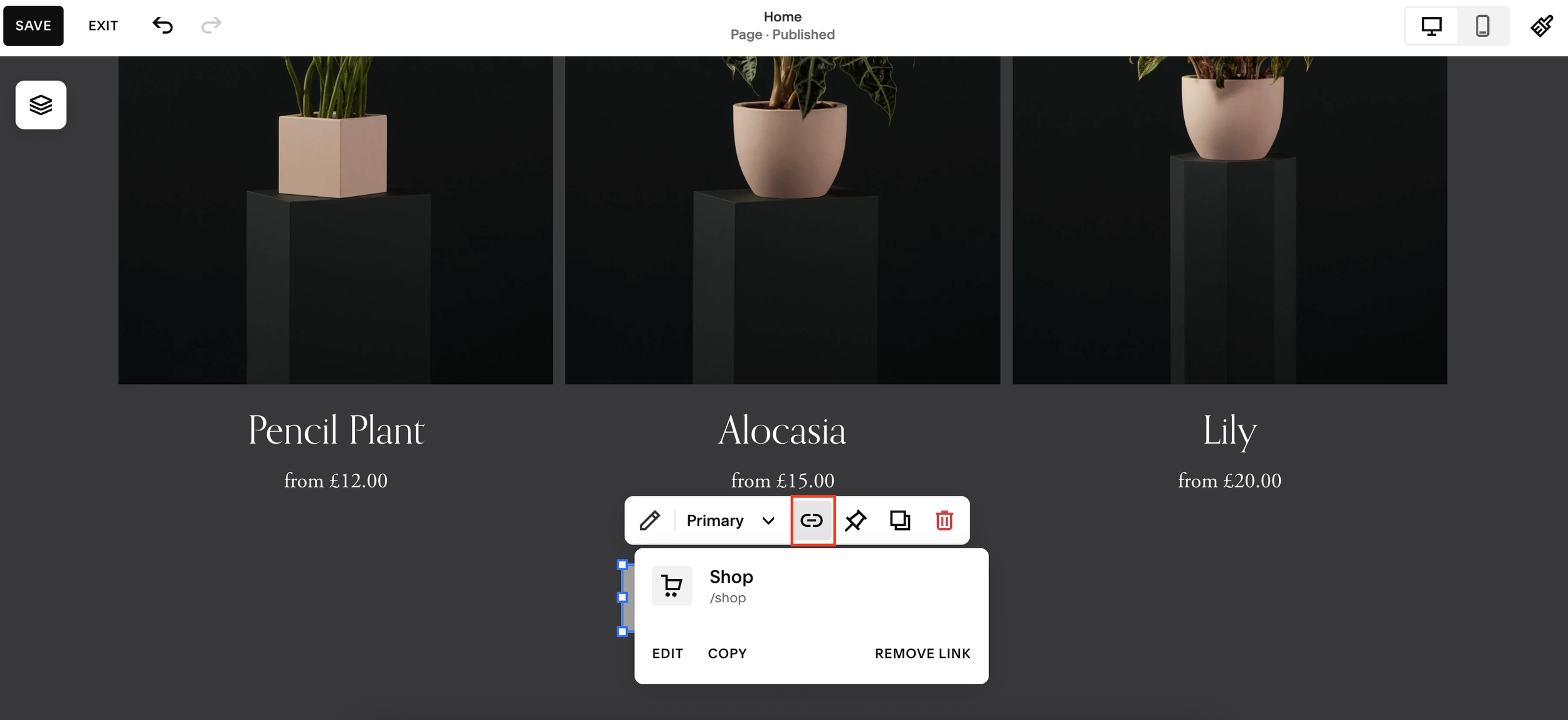 Edit a broken link on Squarespace