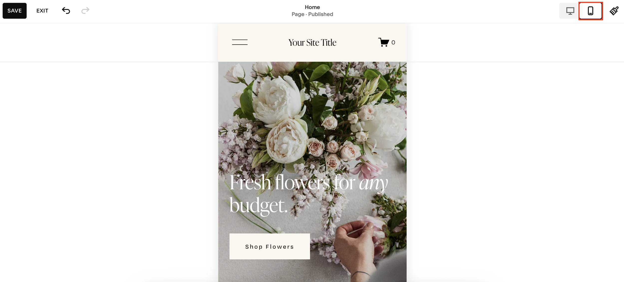Squarespace mobile editor