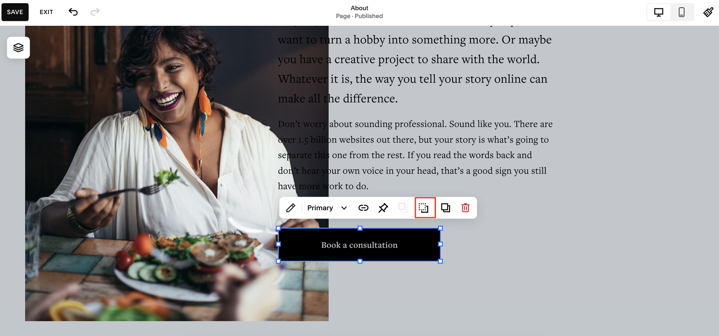 Move an element backwards on Squarespace