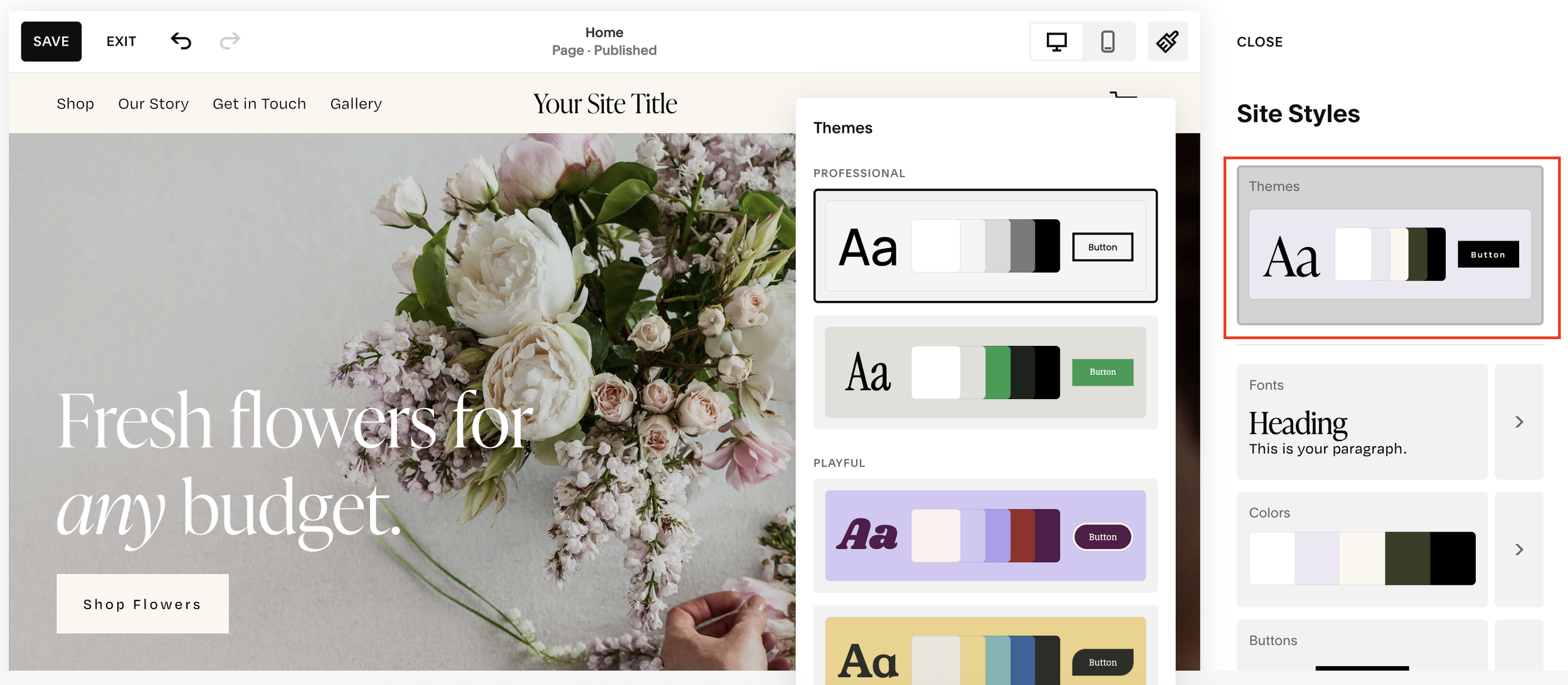 Changing themes on Squarespace