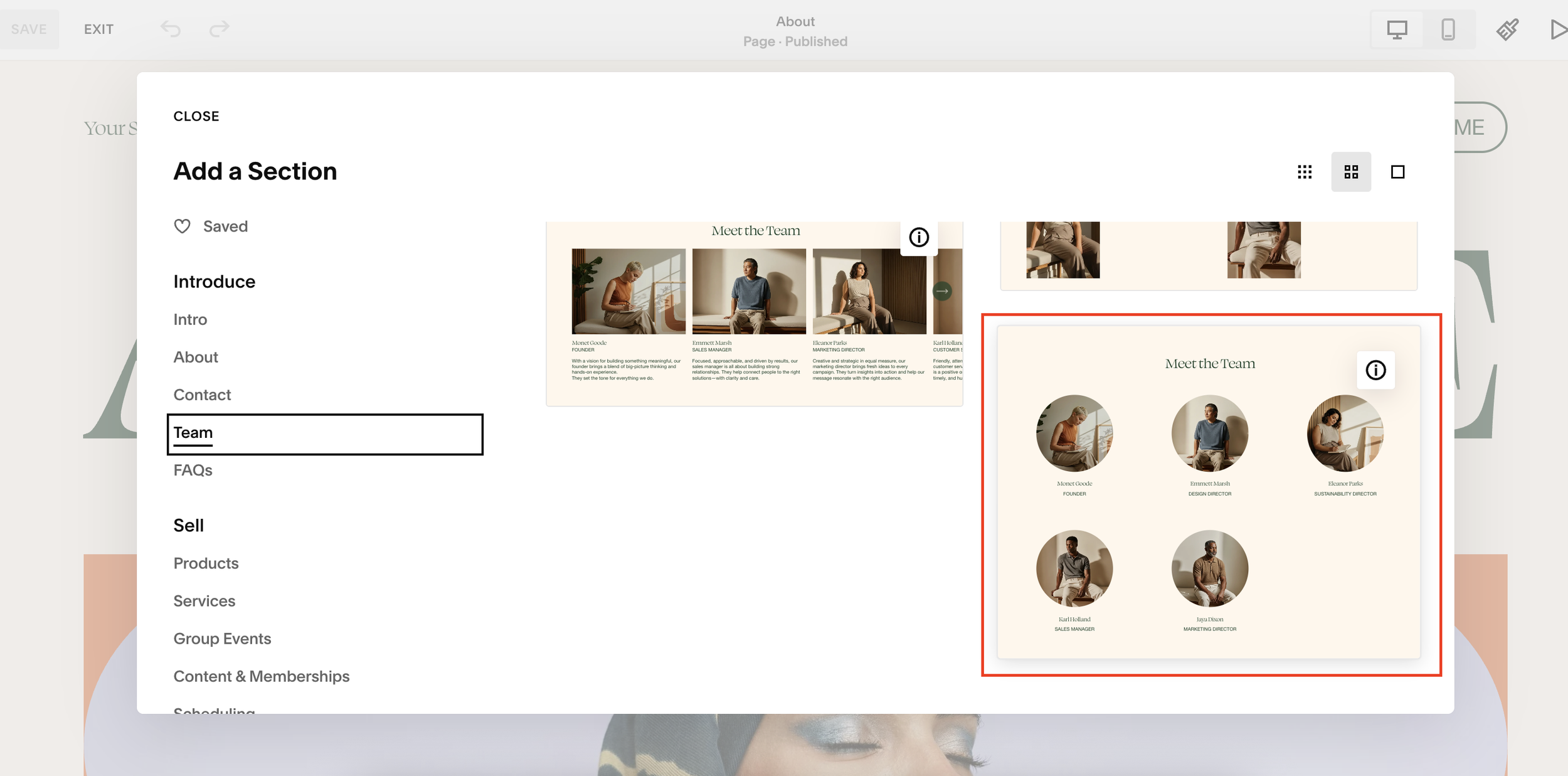 Add a list section on Squarespace