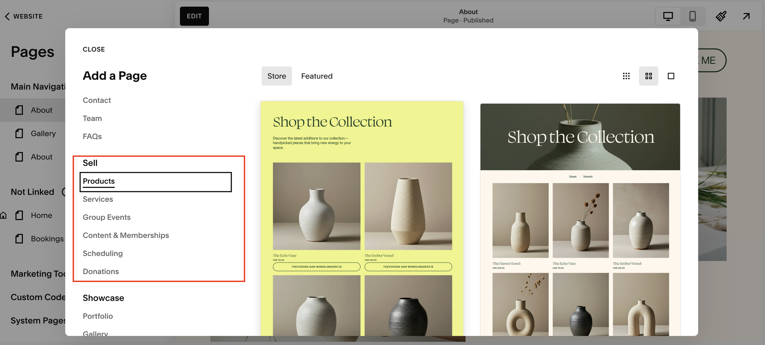 Add a shop on Squarespace