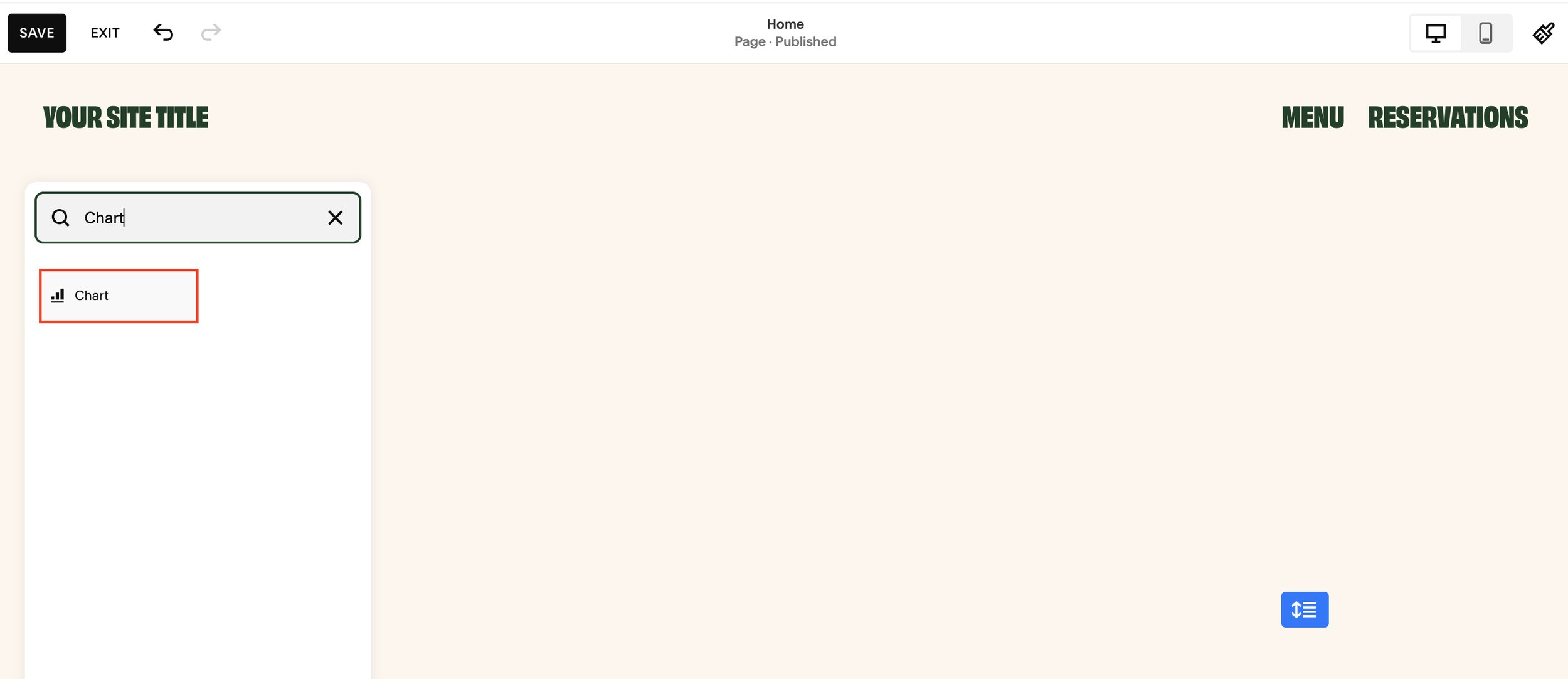 Add a chart block on Squarespace