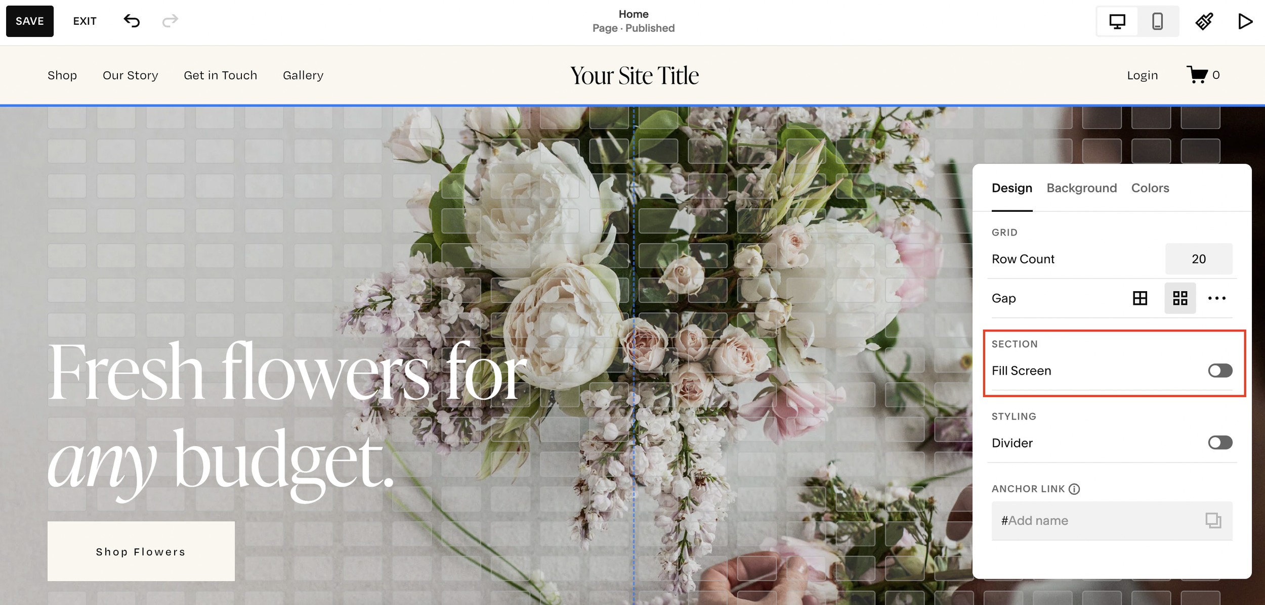 Turn off fill section on Squarespace
