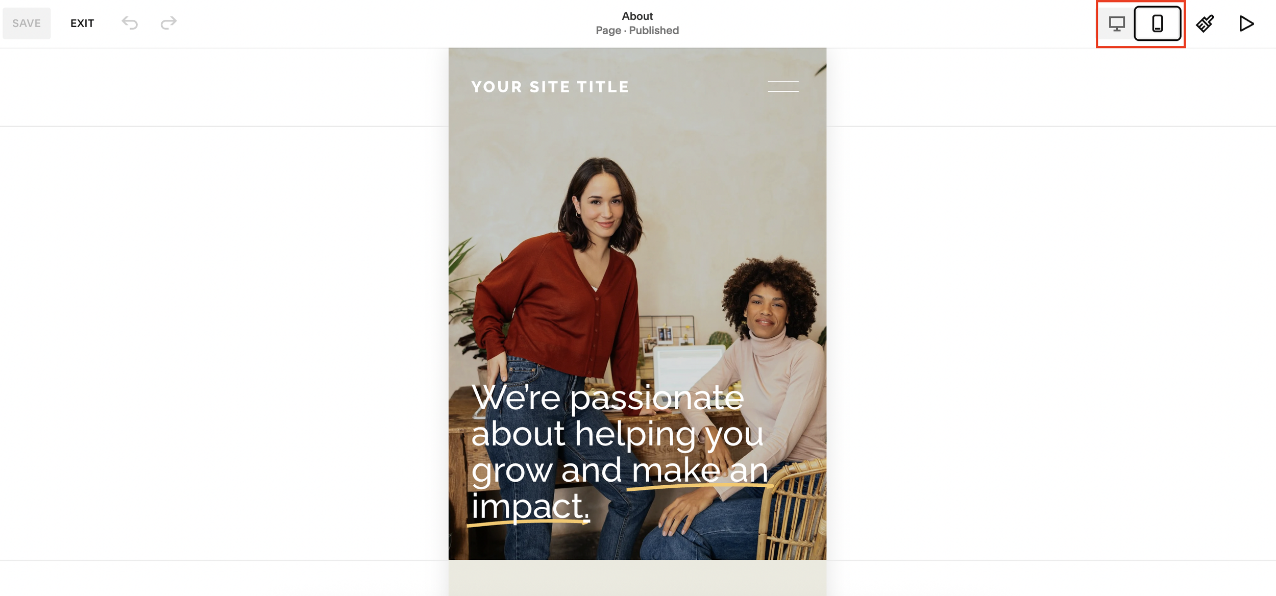 Squarespace mobile editor