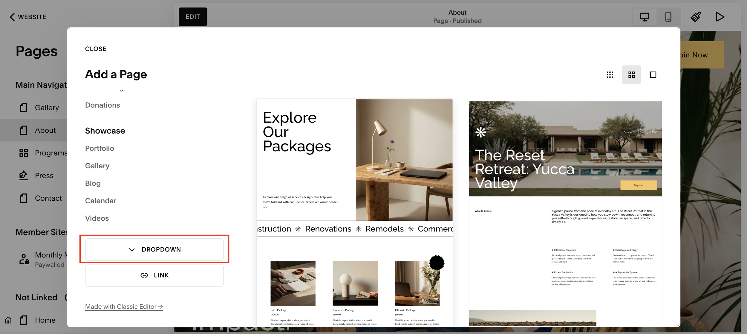 Adding a drop down on Squarespace