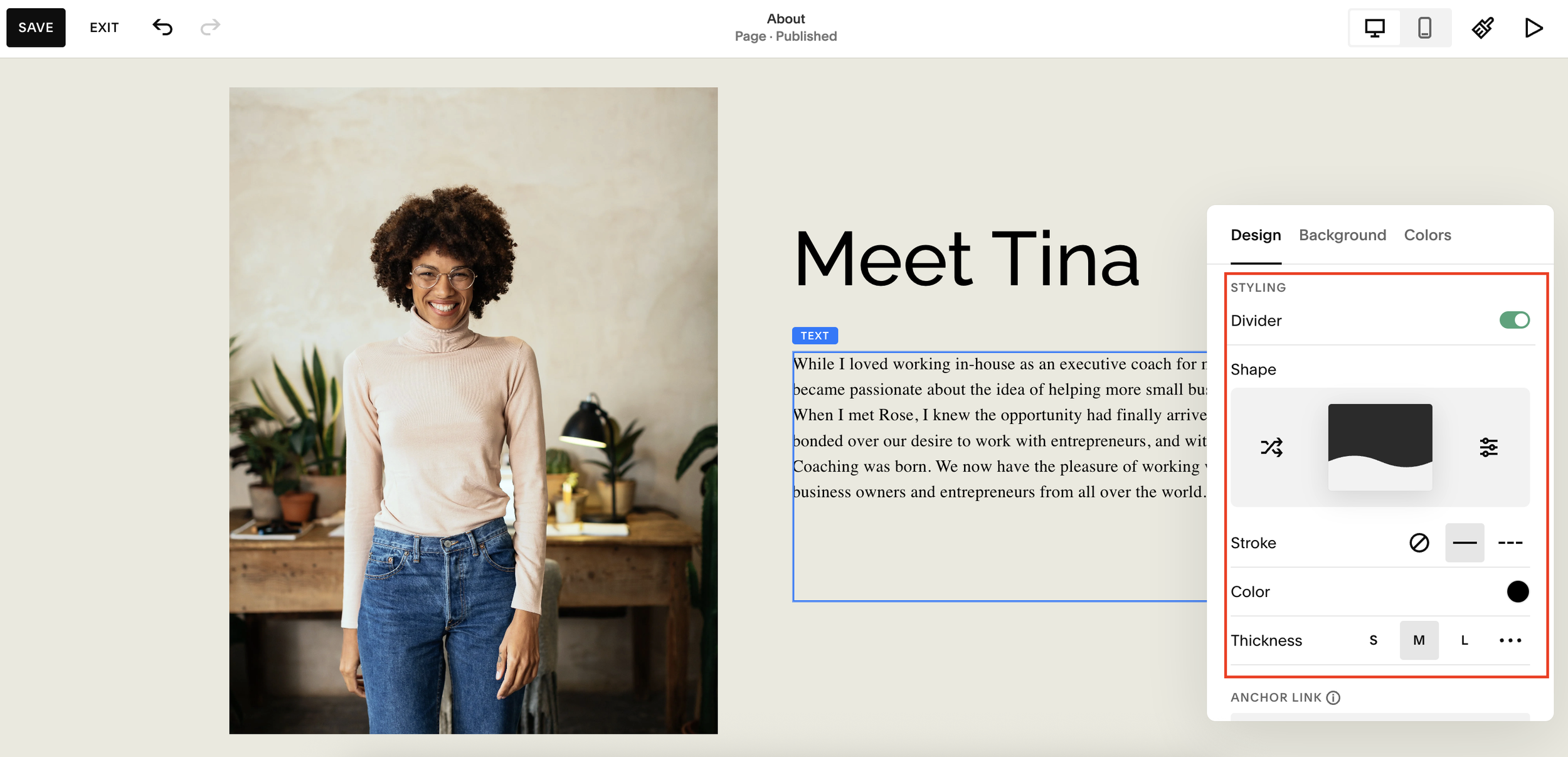 Editing section borders on Squarespace