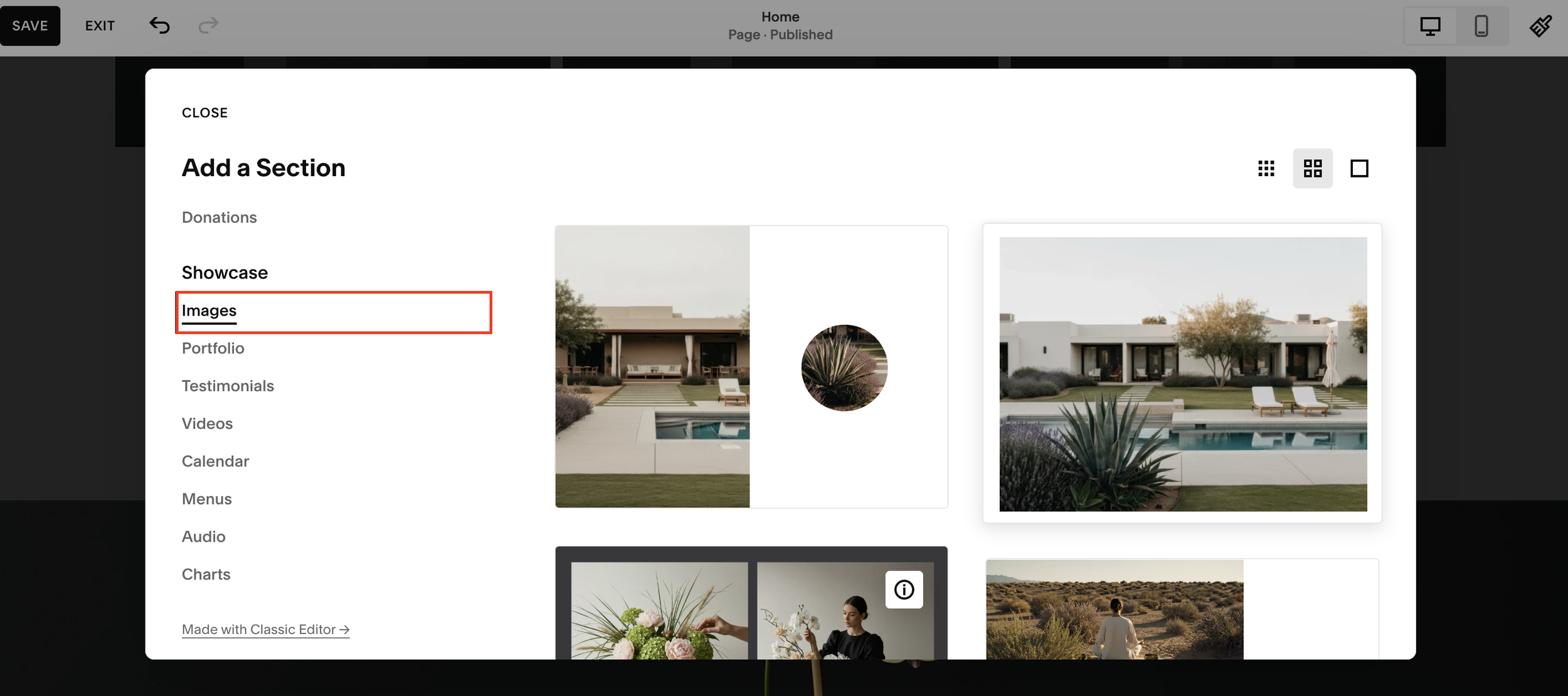 Squarespace gallery sections