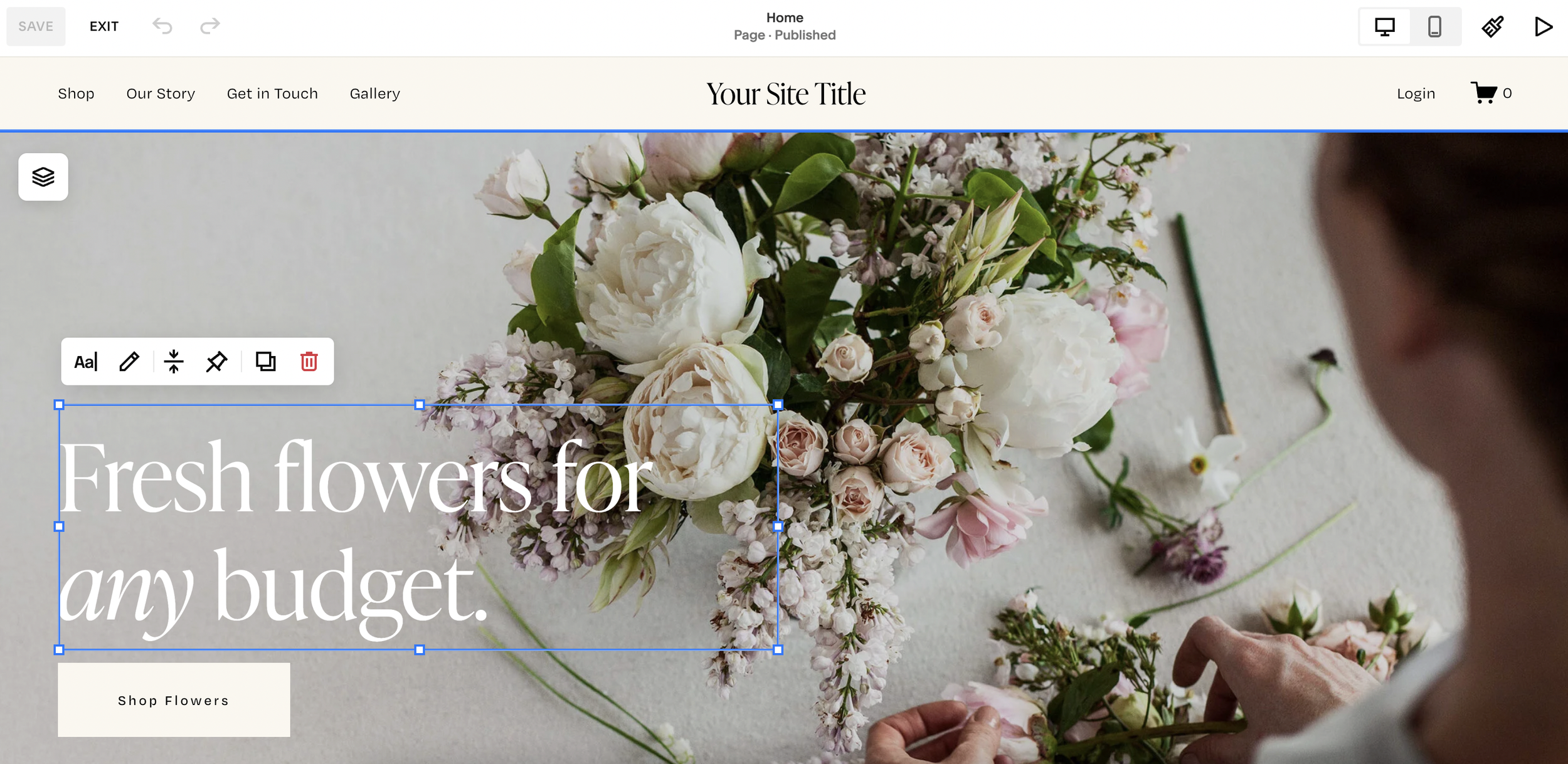 Selecting blocks on Squarespace