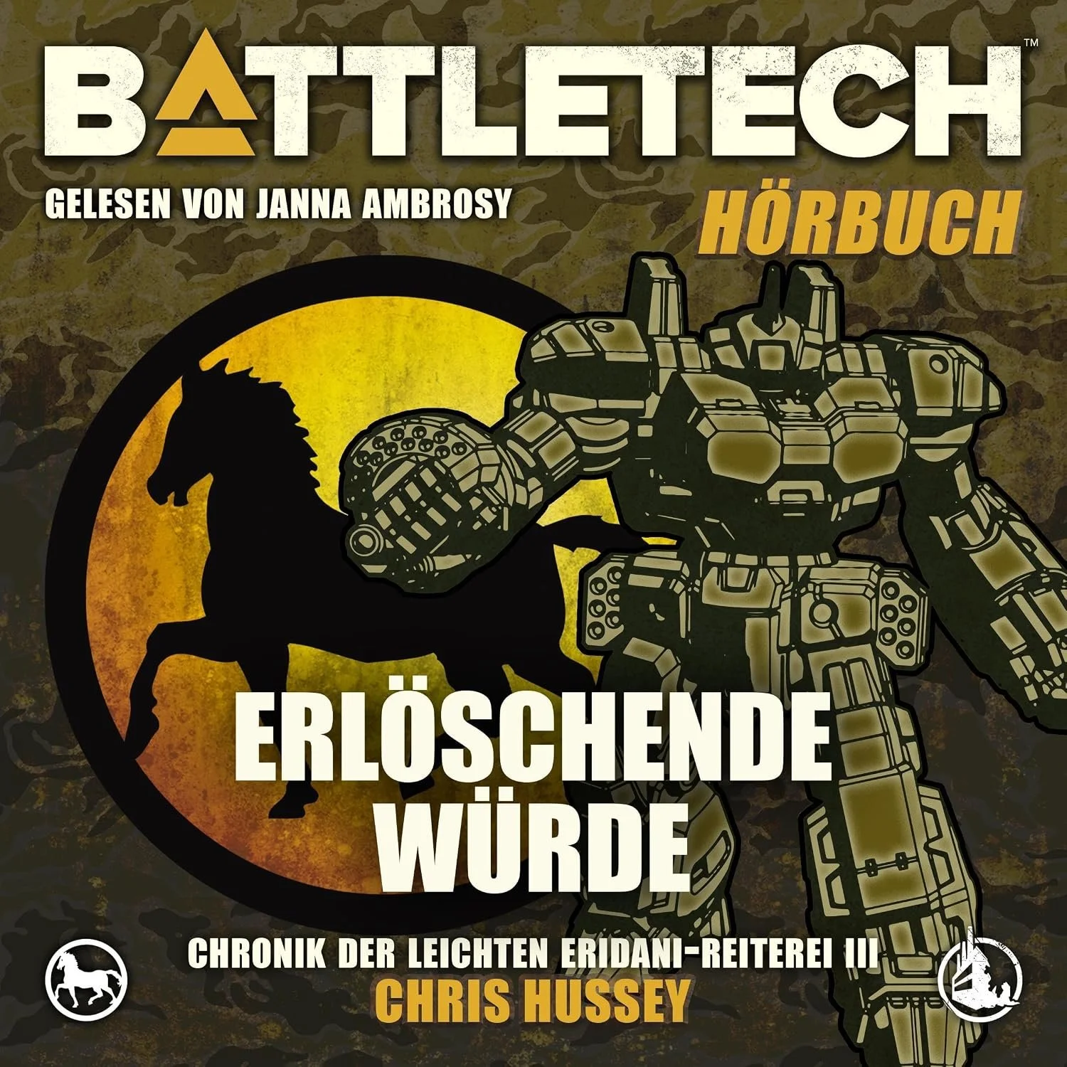 Hörbuchcover von Battletech: Erlöschende Würde – gesprochen von Janna Ambrosy, Sci-Fi Hörbuch von Chris Hussey erschienen bei Yellow King Productions