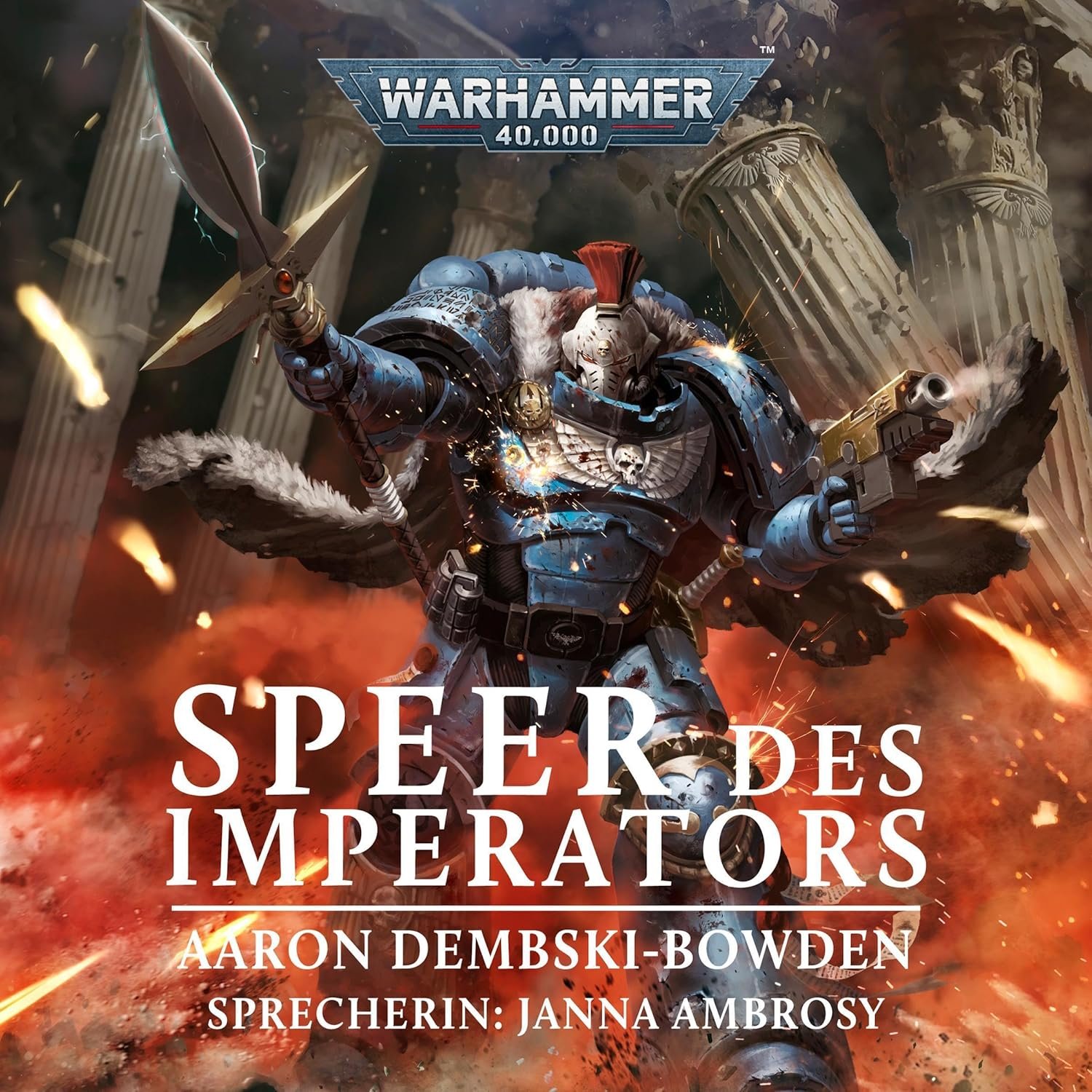 Hörbuchcover von Speer des Imperators Warhammer 40K – gesprochen von Janna Ambrosy, Sci-Fi-Hörbuch von Aaron Dembski-Bowden erschienen bei EinsAMedien