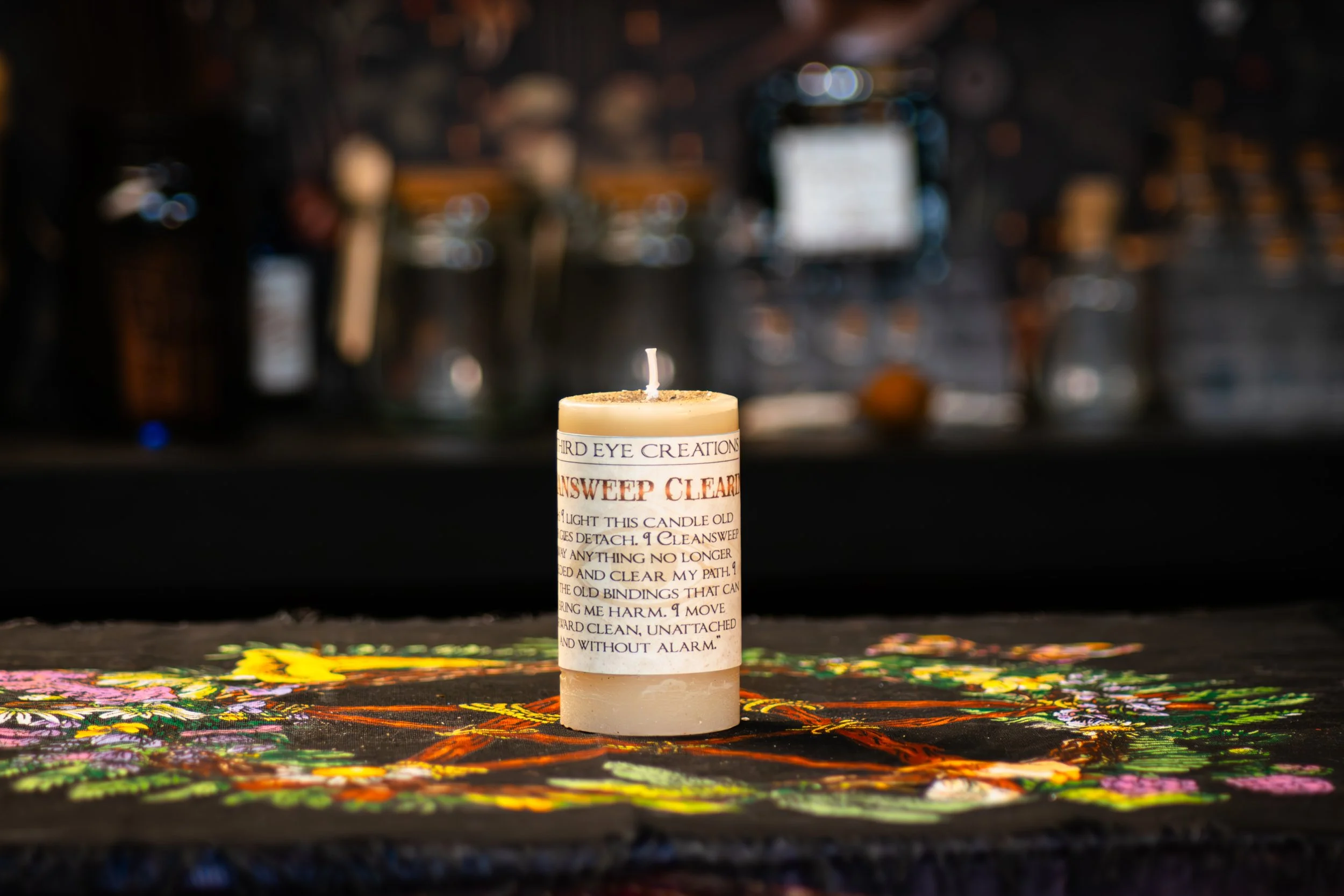 Cleansweep Clearing ivory spell candle with ginger frankincense sage oils for spiritual cleansing