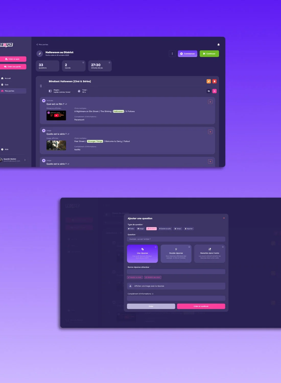 Interface animateur ZeQuiz