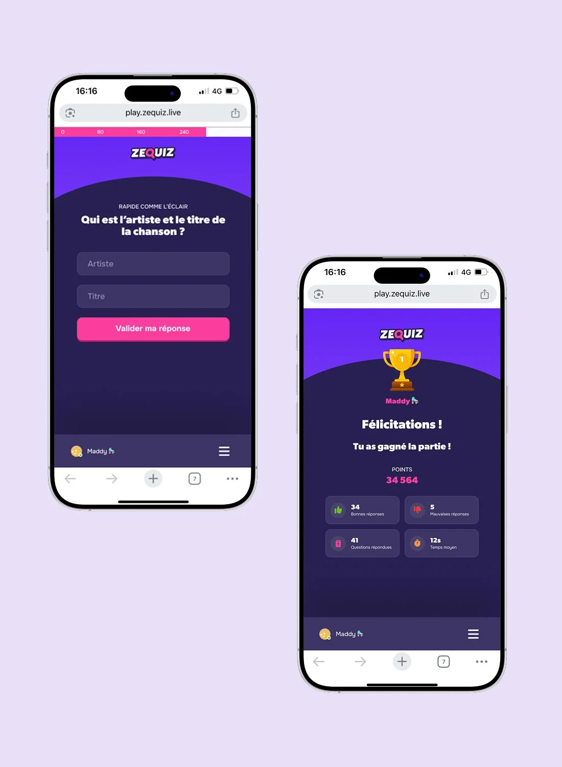 Interface joueur ZeQuiz