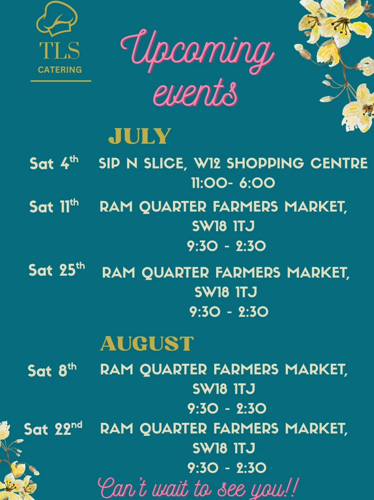 📍 Come find us!

We'll be popping up at some fantastic local events over the coming weeks, serving up our heritage -inspired dishes, homemade bakes, and plenty of bold flavours.

Take a look at where we&rsquo;ll be, save the dates, spread the word, 