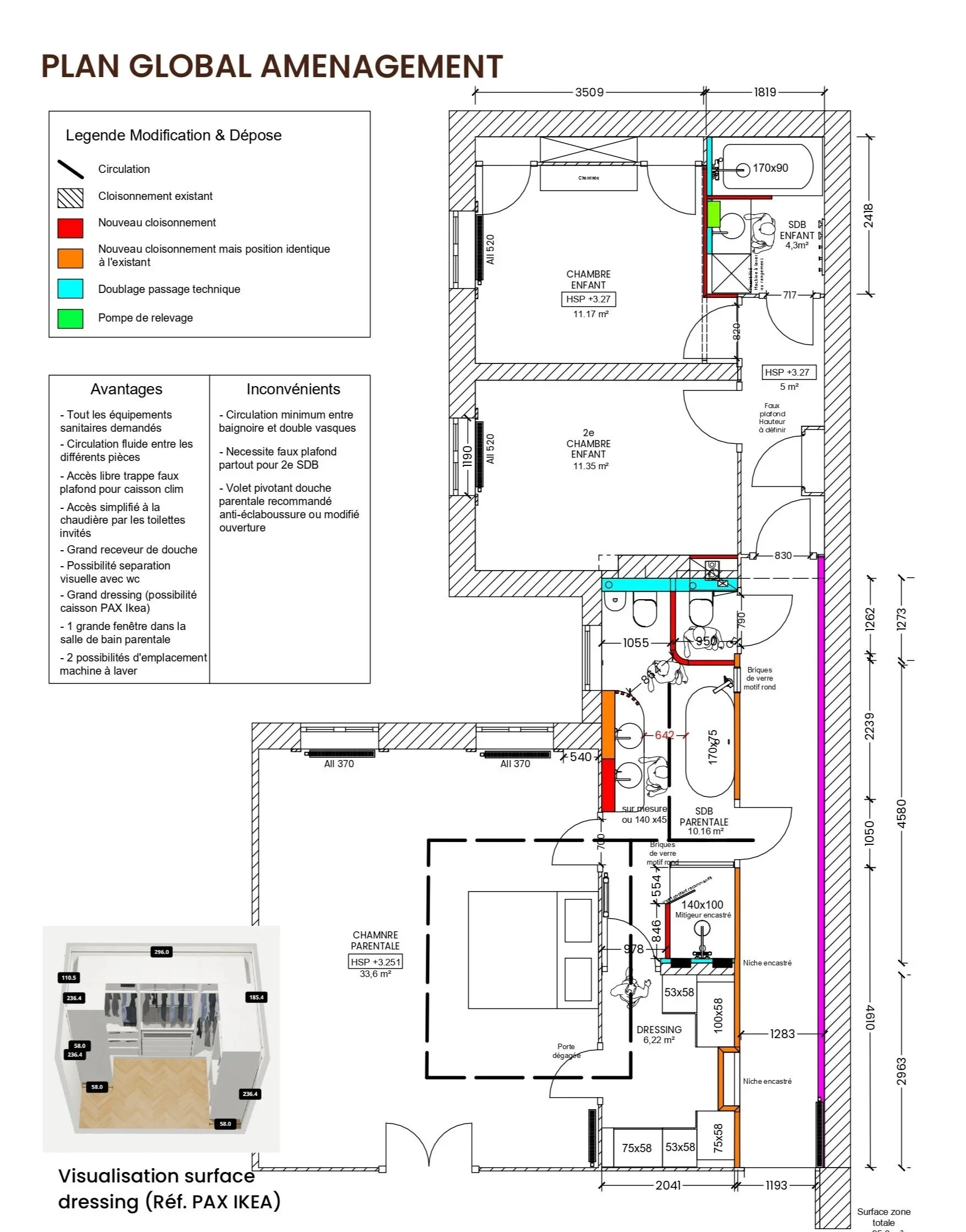 Plan Global d’Aménagement
Formalisation de l'esquisse retenue avec un plan général : mobilier, rangements, circulations, ouvertures, ergonomie..