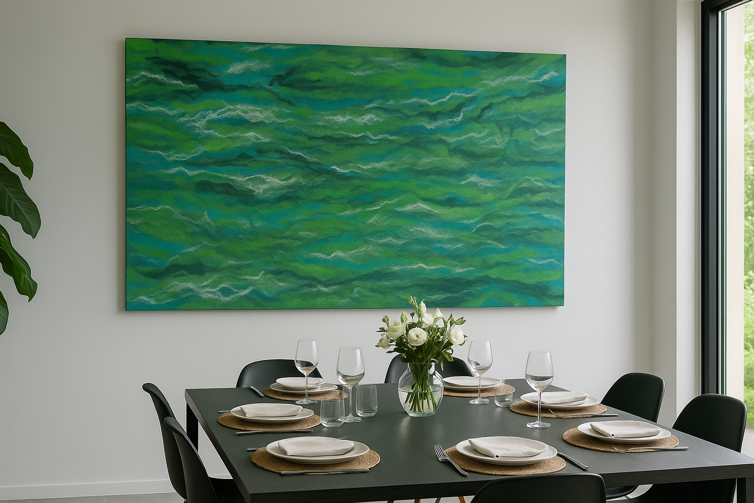 rustgevend akoestisch wandpaneel, kunstwerk in vilt, handgemaakt