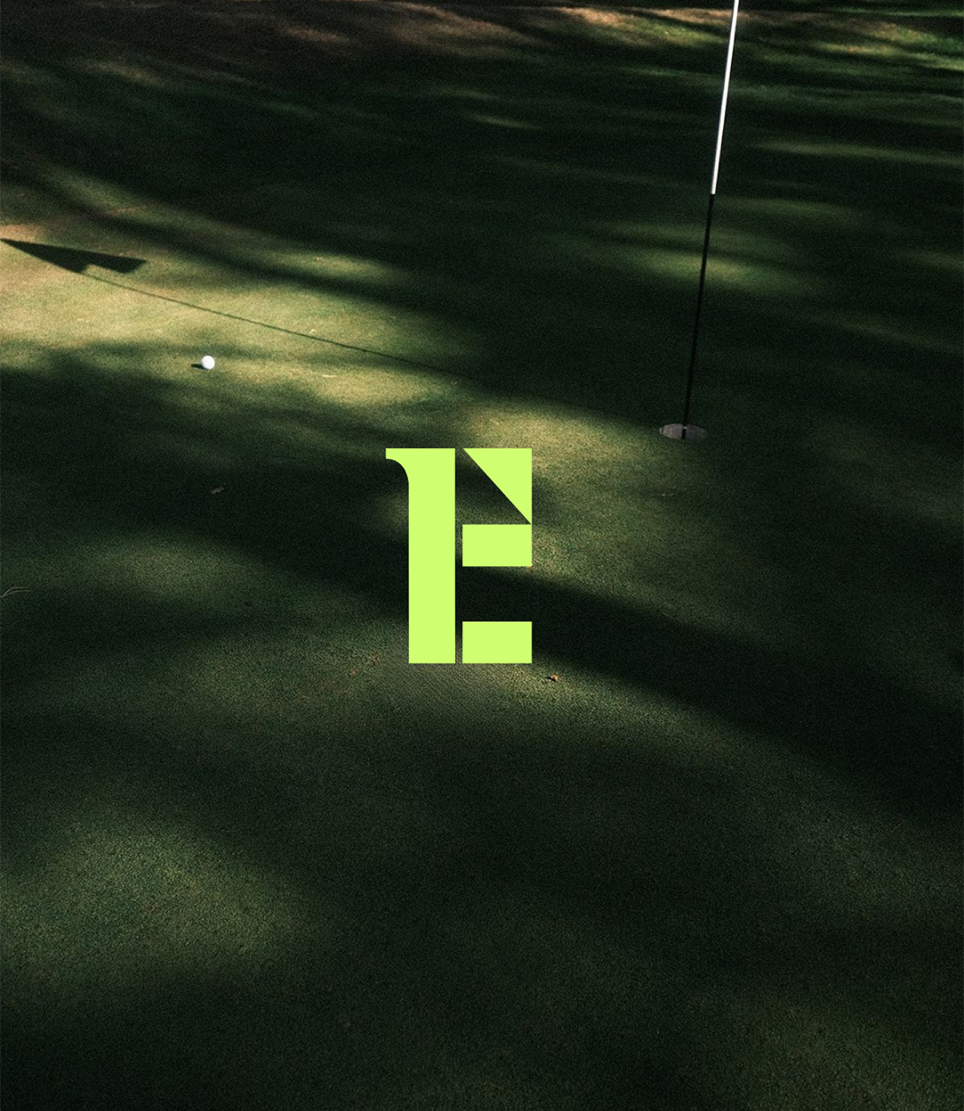 Intuitive Edge icon logo displayed on golf course background representing modern golf marketing and sports brand identity