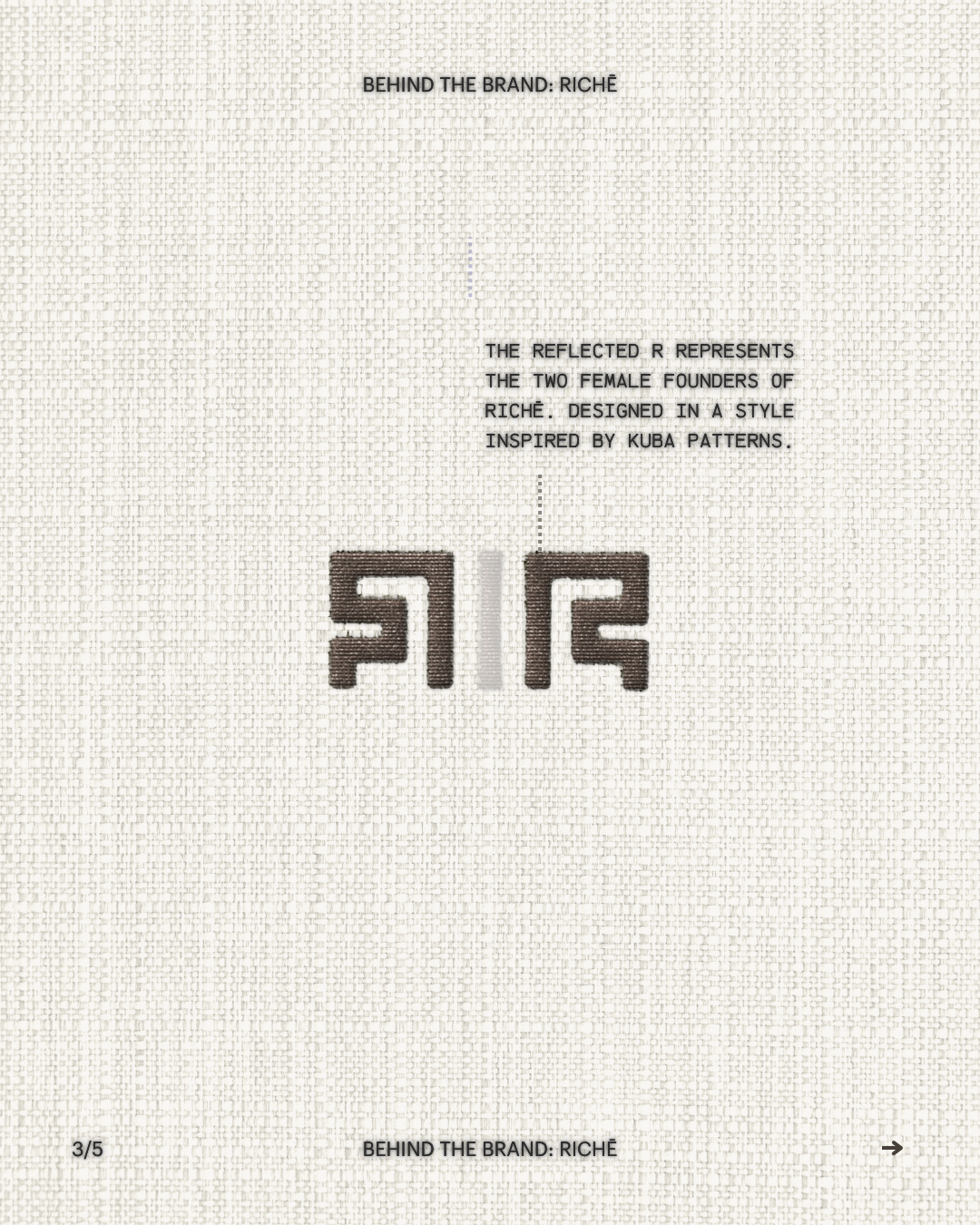 Richē logo symbol design inspired by Kuba textile patterns, representing the two female founders through a mirrored geometric monogram.
