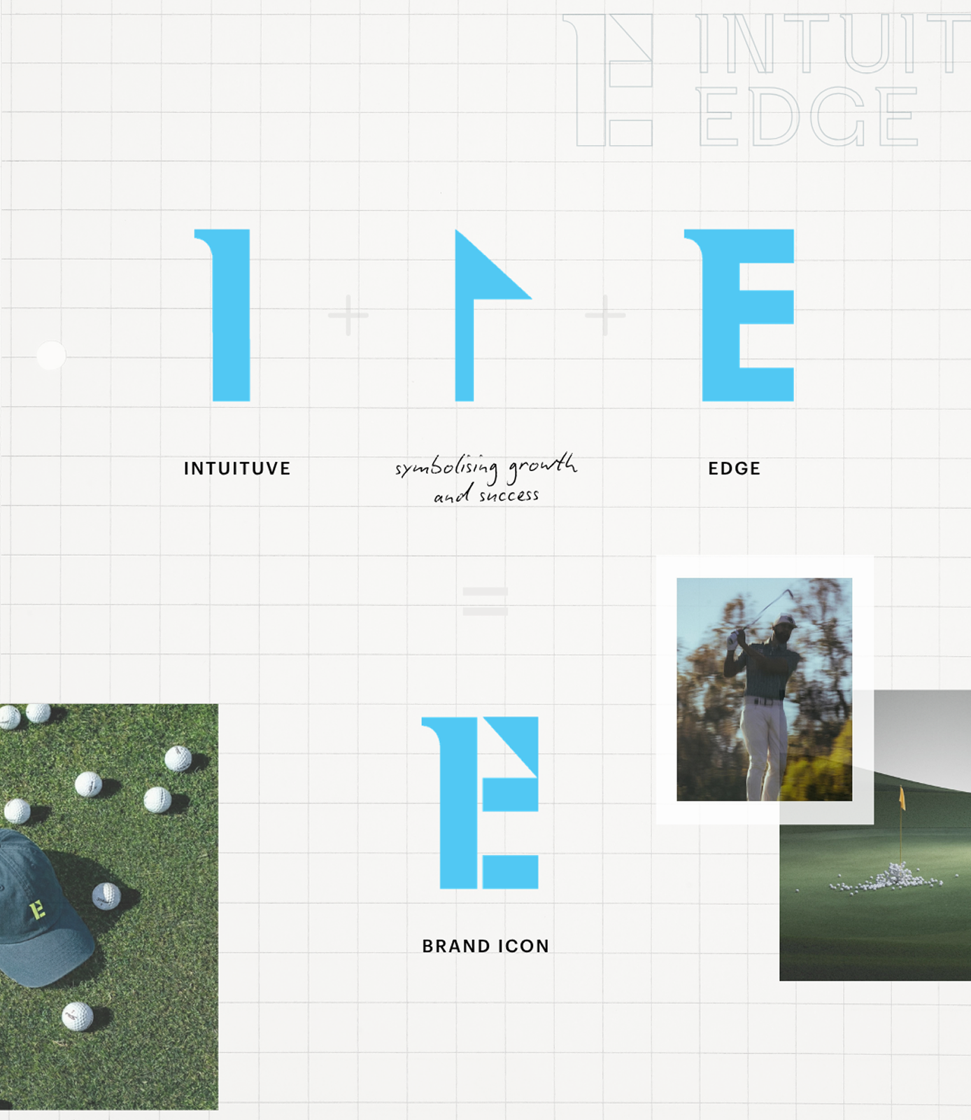 Logo design concept for Intuitive Edge showing geometric brand mark development symbolising growth, precision and performance in golf marketing