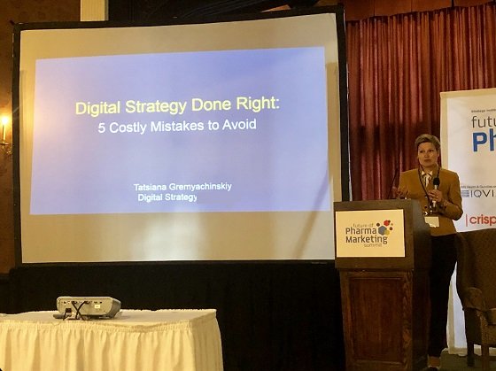 Tatsiana Gremyachinskiy speaking at the Future of Pharma Marketing Summit in Toronto, Canada, 2019.