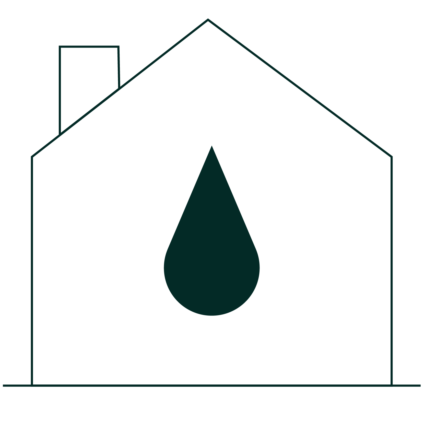 Outline of a house with a drop of water in the center.